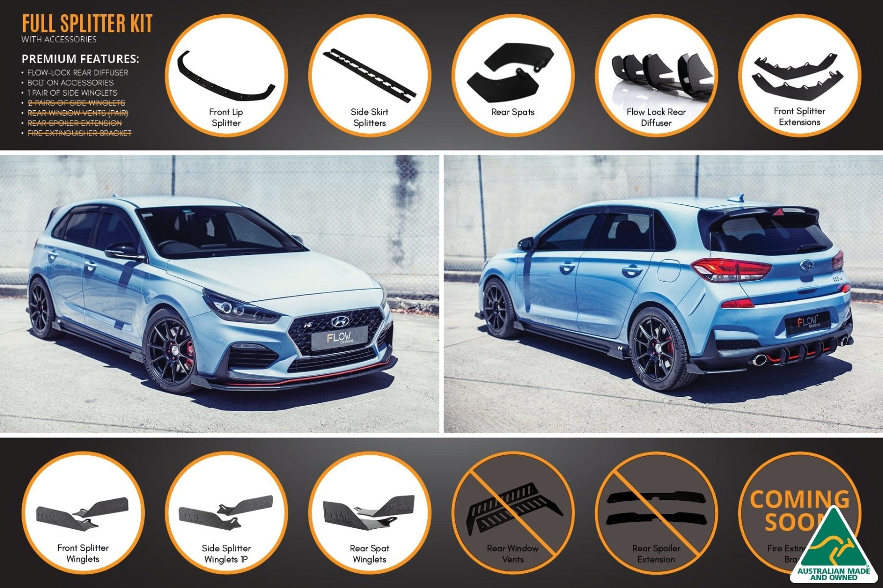 i30N Hatch PD (2018-2020) Full Lip Splitter Set - MODE Auto Concepts