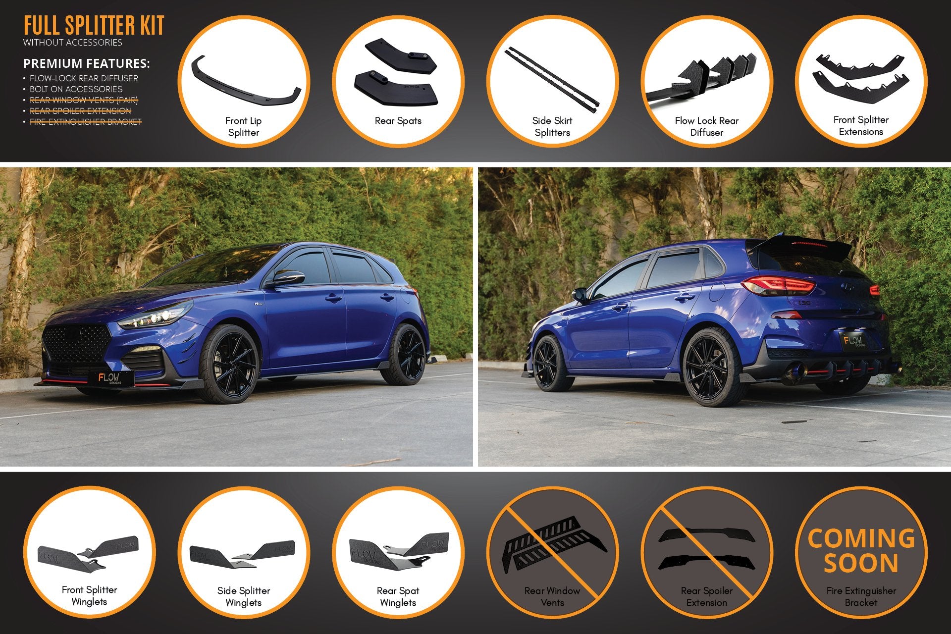 i30 N Line Hatch PD (2018-2020) Full Lip Splitter Set - MODE Auto Concepts