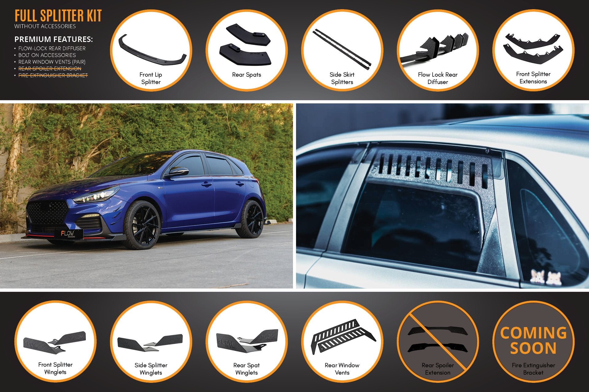 i30 N Line Hatch PD (2018-2020) Full Lip Splitter Set - MODE Auto Concepts