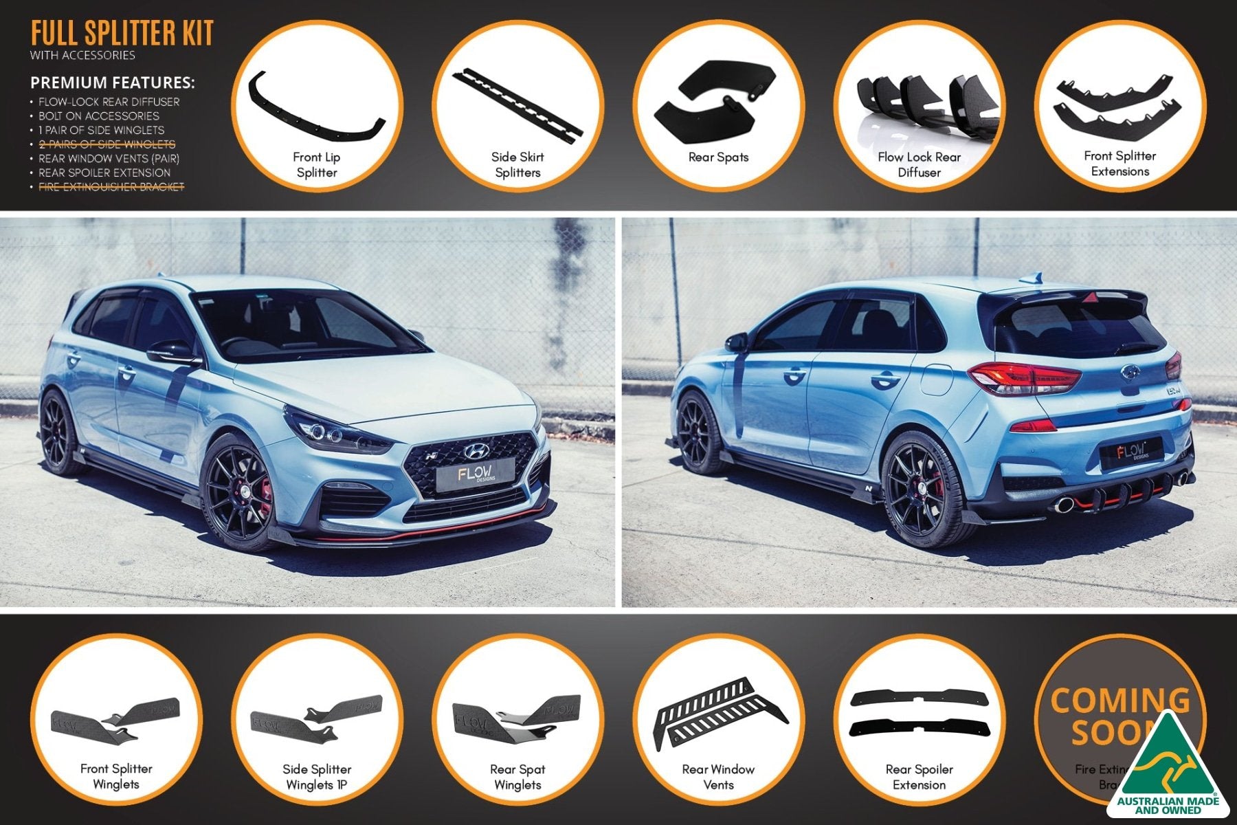 i30N Hatch PD (2018-2020) Full Lip Splitter Set - MODE Auto Concepts