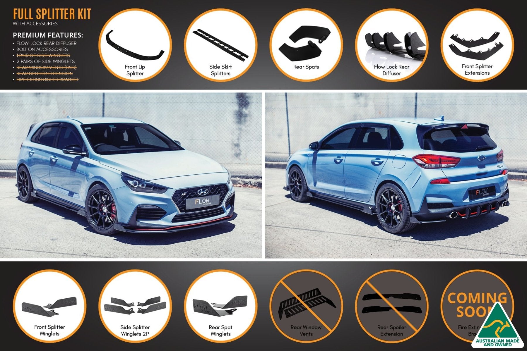 i30N Hatch PD (2018-2020) Full Lip Splitter Set - MODE Auto Concepts