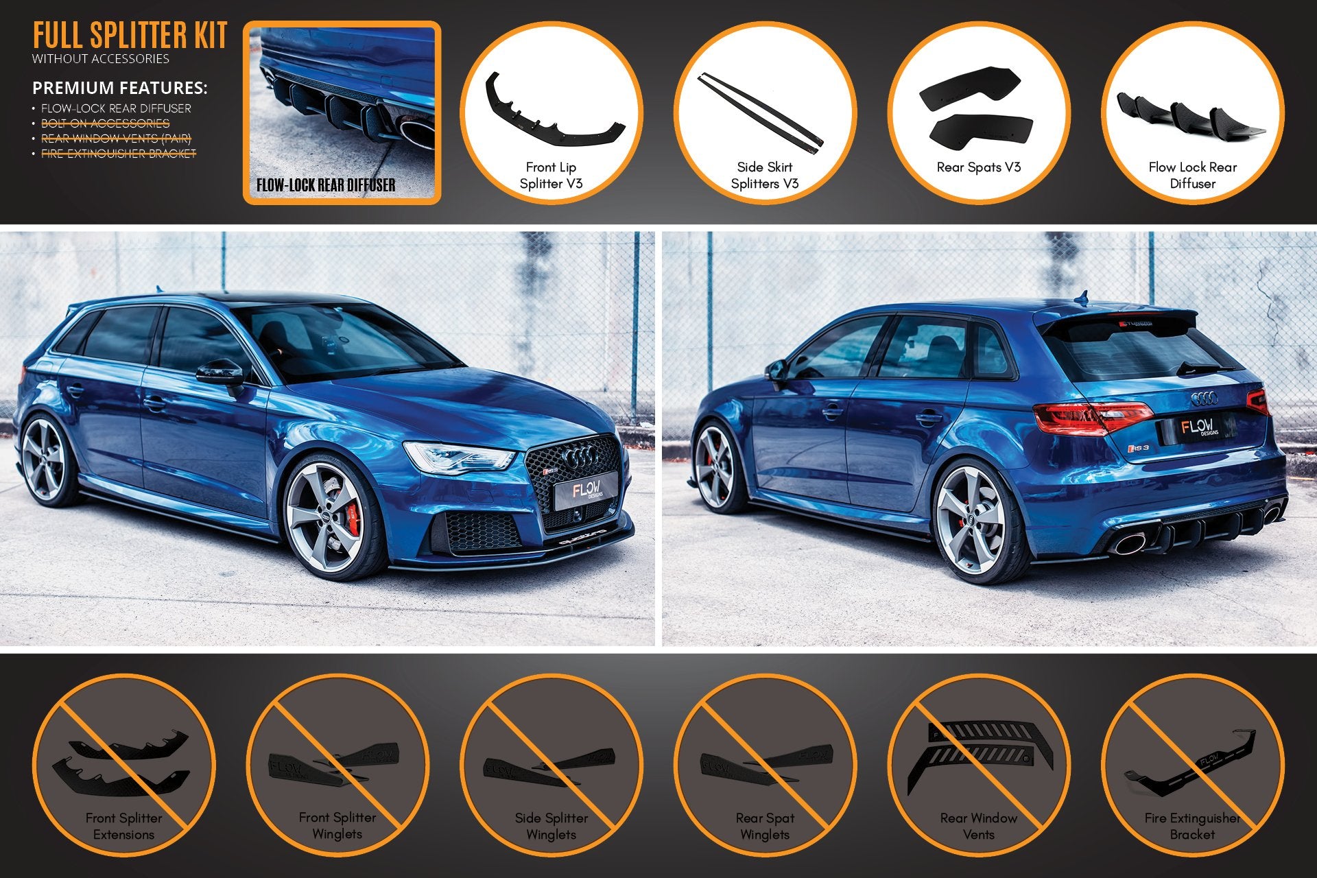 RS3 8V Sportback (PFL) Full Lip Splitter Set - MODE Auto Concepts