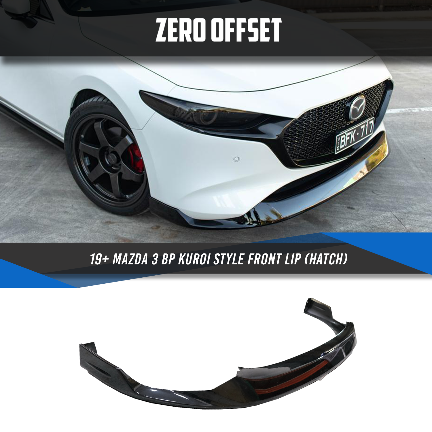 Zero Offset  Kuroi Style Front Lip for 19+ Mazda 3 BP (Hatch) - MODE Auto Concepts