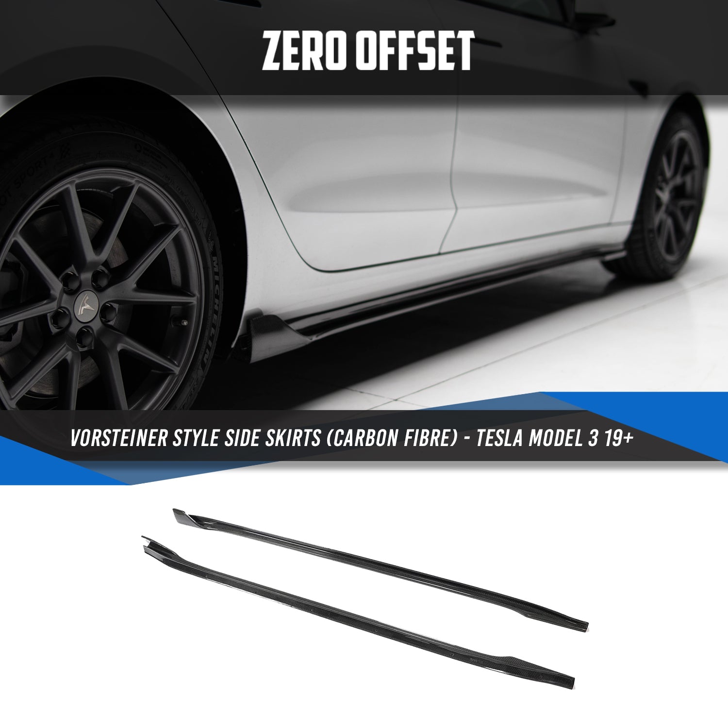 Zero Offset  Vorsteiner Style Side Skirts (Carbon Fibre) for Tesla Model 3 19+ - MODE Auto Concepts