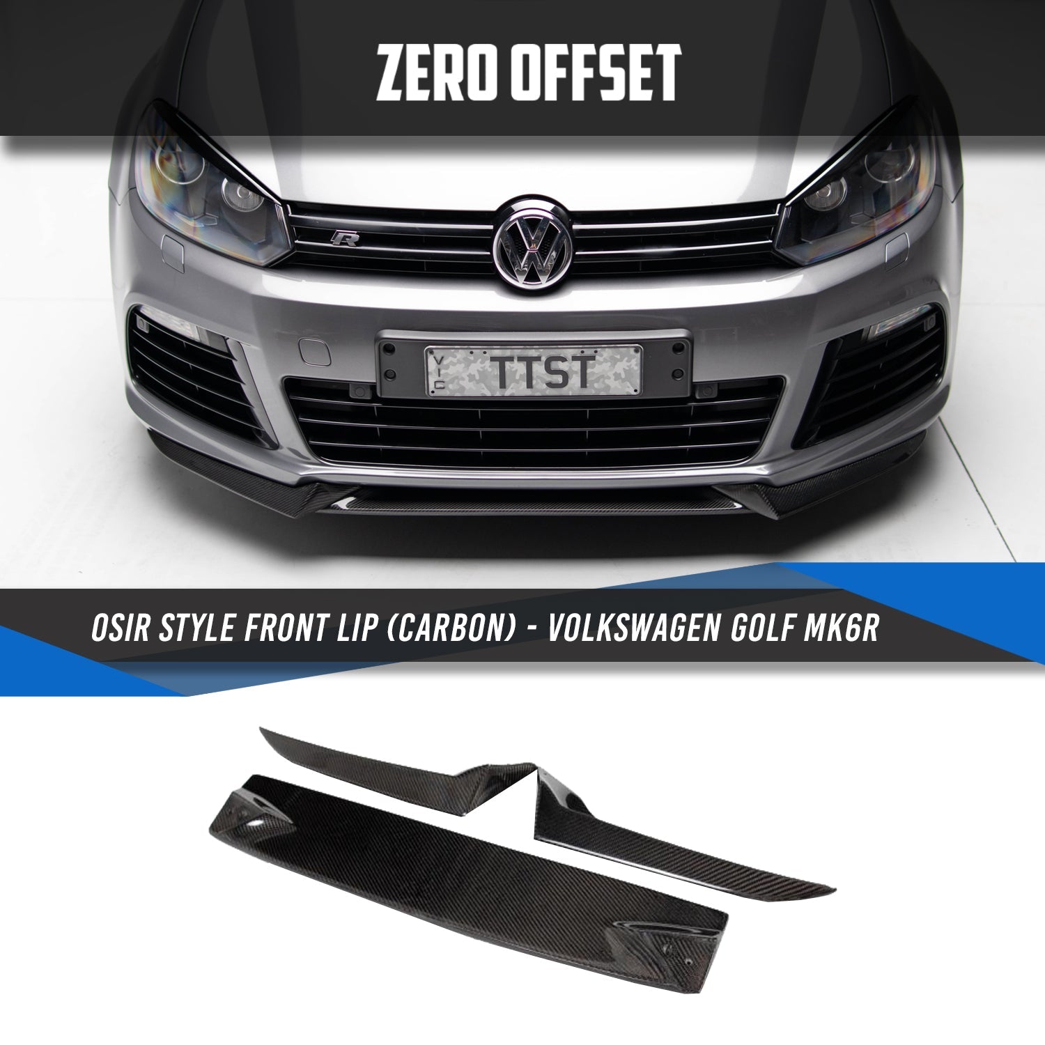 Zero Offset  OSIR Style Front Lip (Carbon Fibre) for Volkswagen Golf MK6 R - 2009-14 - MODE Auto Concepts