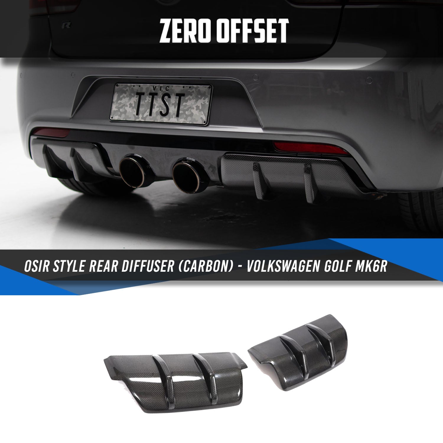 Zero Offset  OSIR Style Rear Diffuser (Carbon Fibre) for Volkswagen Golf R (MK6) - 2009-14 - MODE Auto Concepts