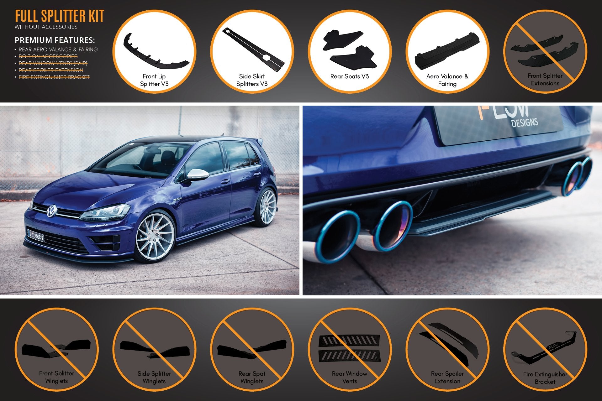 MK7 Golf R Full Lip Splitter Set with Rear Aero Valance & Fairing - MODE Auto Concepts