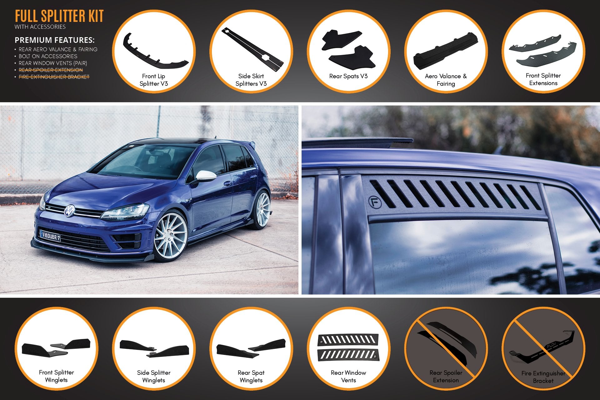 MK7 Golf R Full Lip Splitter Set with Rear Aero Valance & Fairing - MODE Auto Concepts