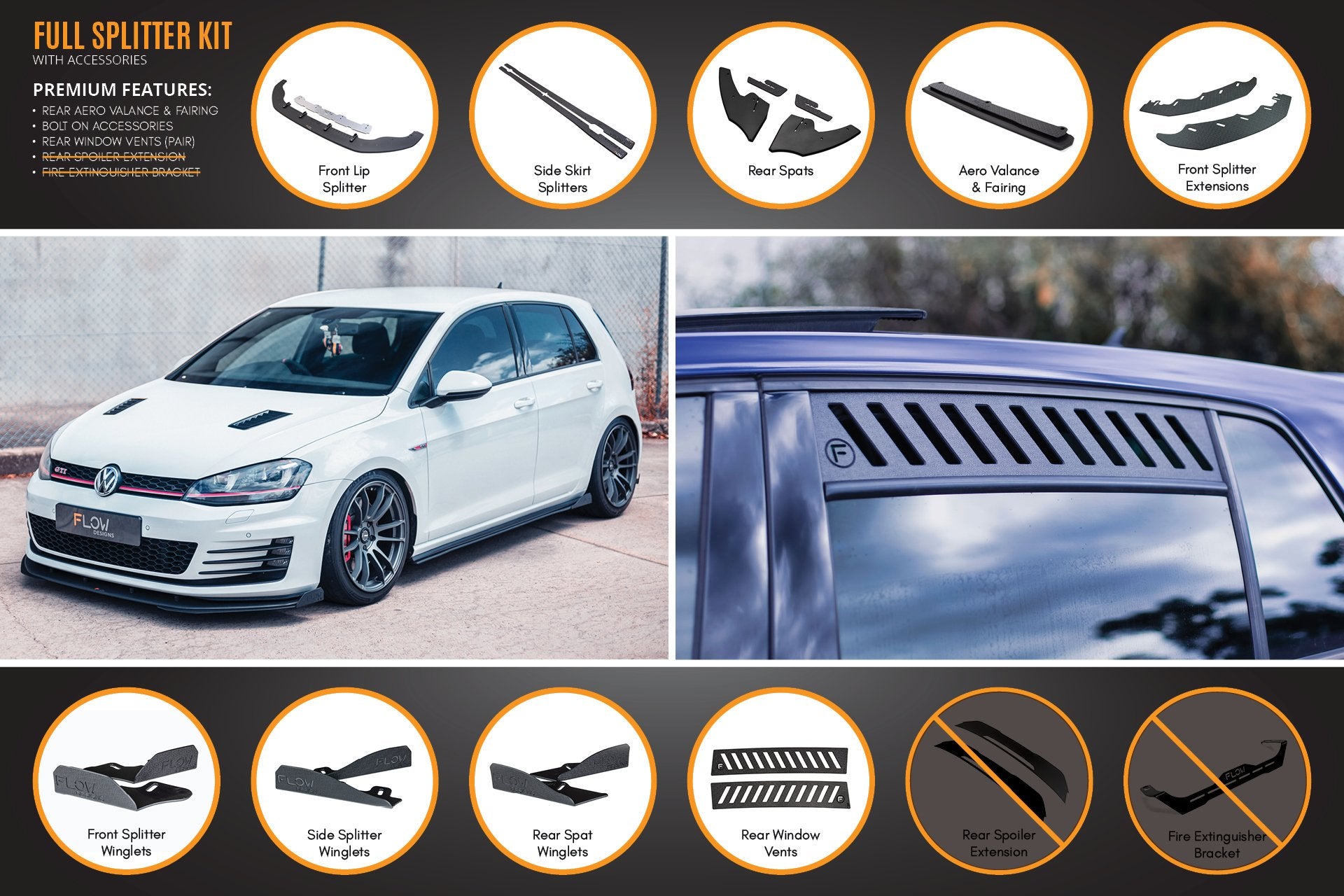 MK7 Golf GTI Full Lip Splitter Set with Rear Aero Valance & Fairing - MODE Auto Concepts