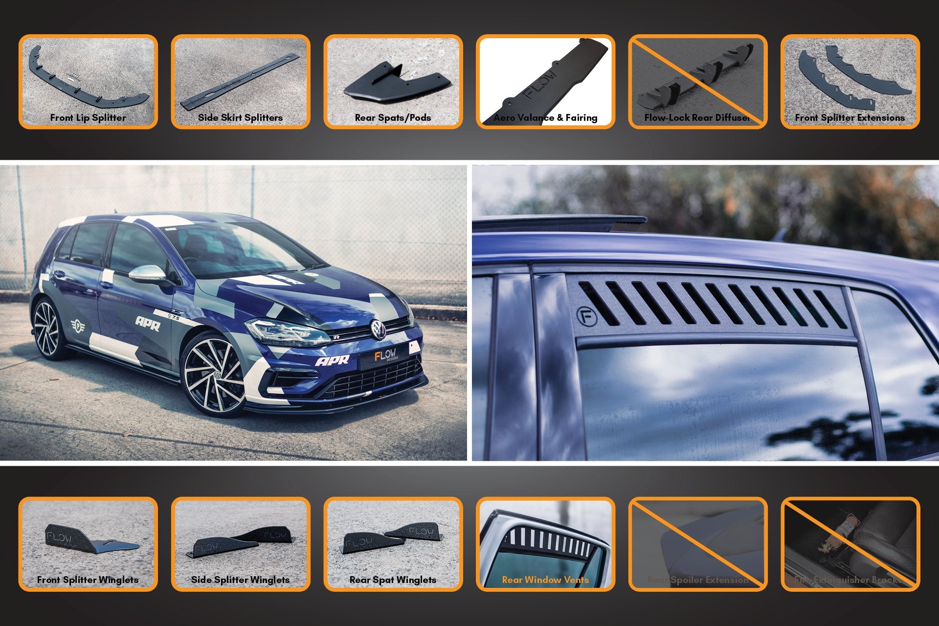 MK7.5 Golf R Full Lip Splitter Set with Rear Valance & Fairing - MODE Auto Concepts