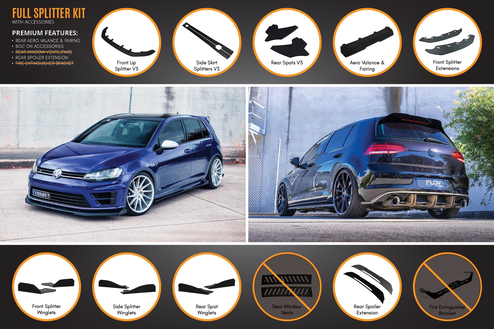 MK7 Golf R Full Lip Splitter Set with Rear Aero Valance & Fairing - MODE Auto Concepts