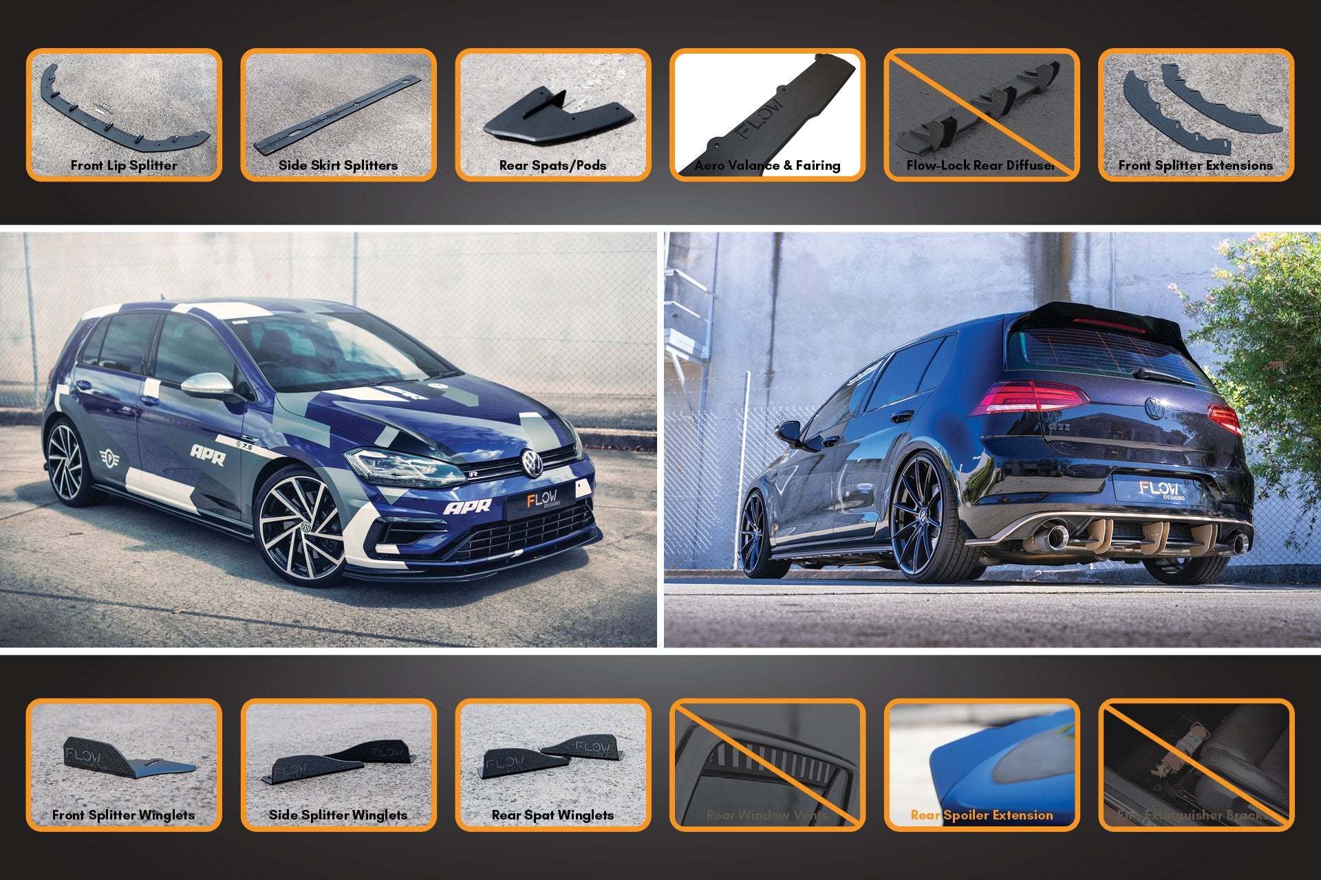 MK7.5 Golf R Full Lip Splitter Set with Rear Valance & Fairing - MODE Auto Concepts