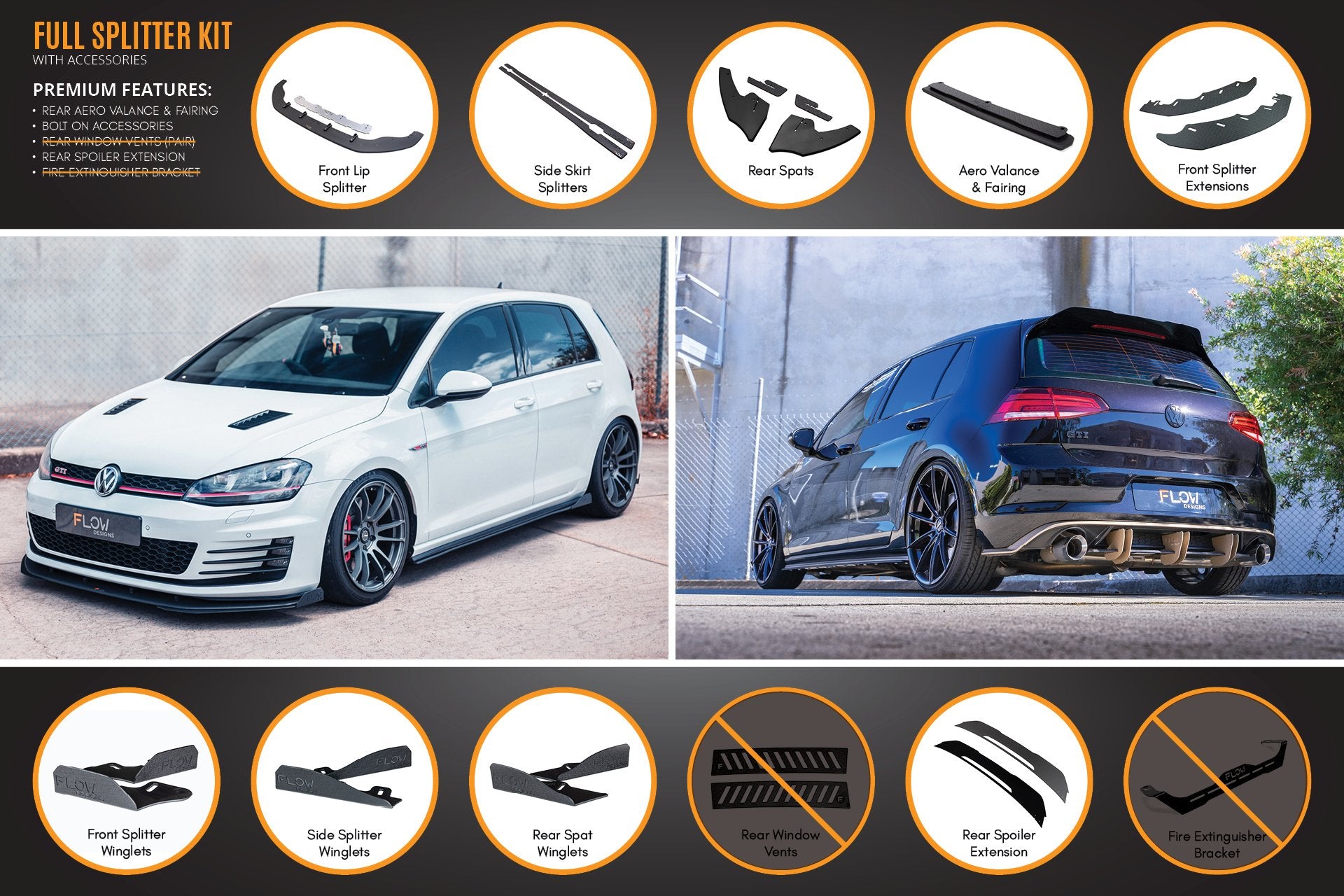 MK7 Golf GTI Full Lip Splitter Set with Rear Aero Valance & Fairing - MODE Auto Concepts