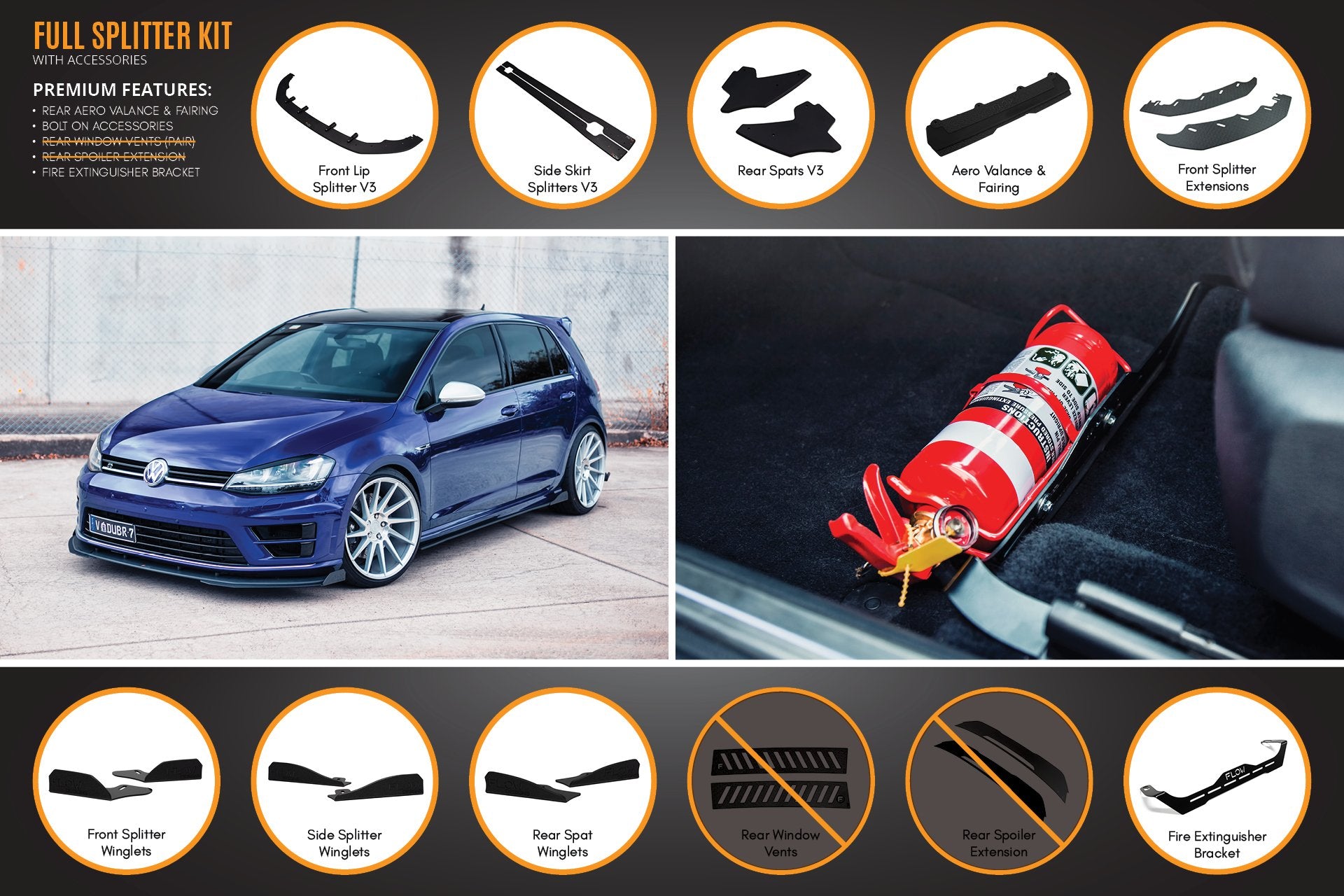 MK7 Golf R Full Lip Splitter Set with Rear Aero Valance & Fairing - MODE Auto Concepts