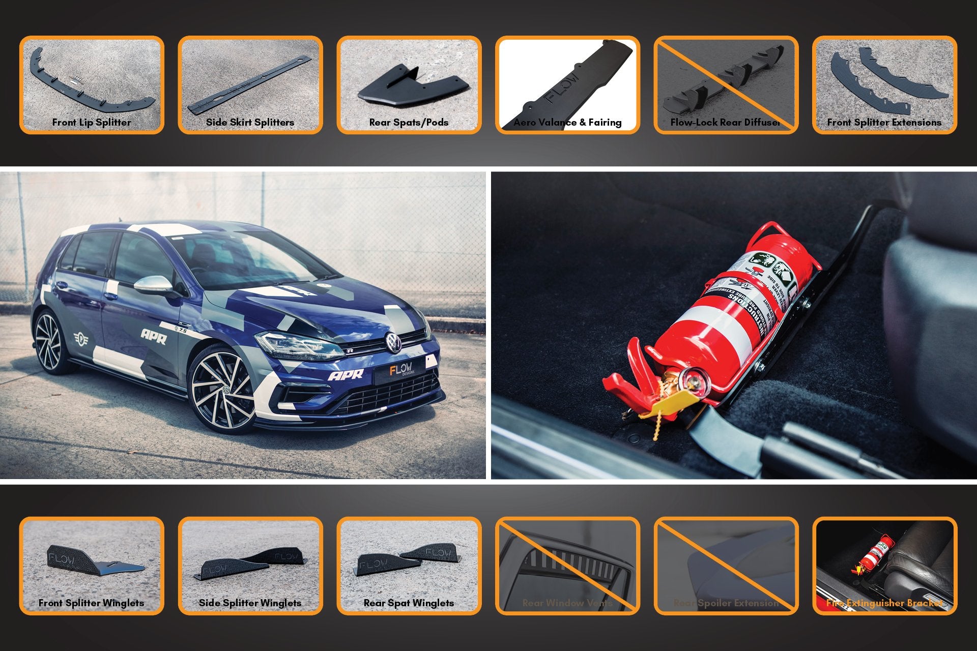 MK7.5 Golf R Full Lip Splitter Set with Rear Valance & Fairing - MODE Auto Concepts