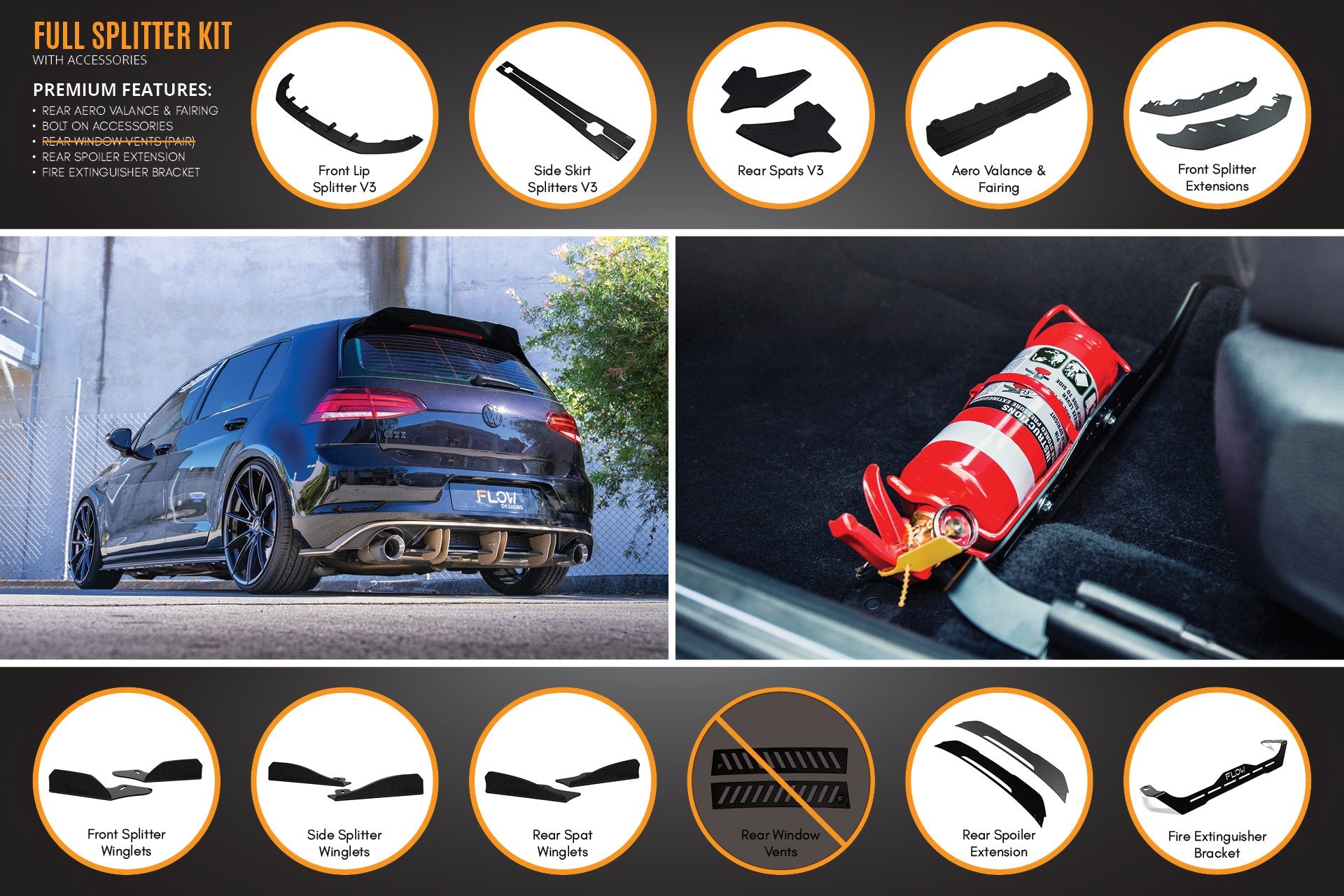 MK7 Golf R Full Lip Splitter Set with Rear Aero Valance & Fairing - MODE Auto Concepts