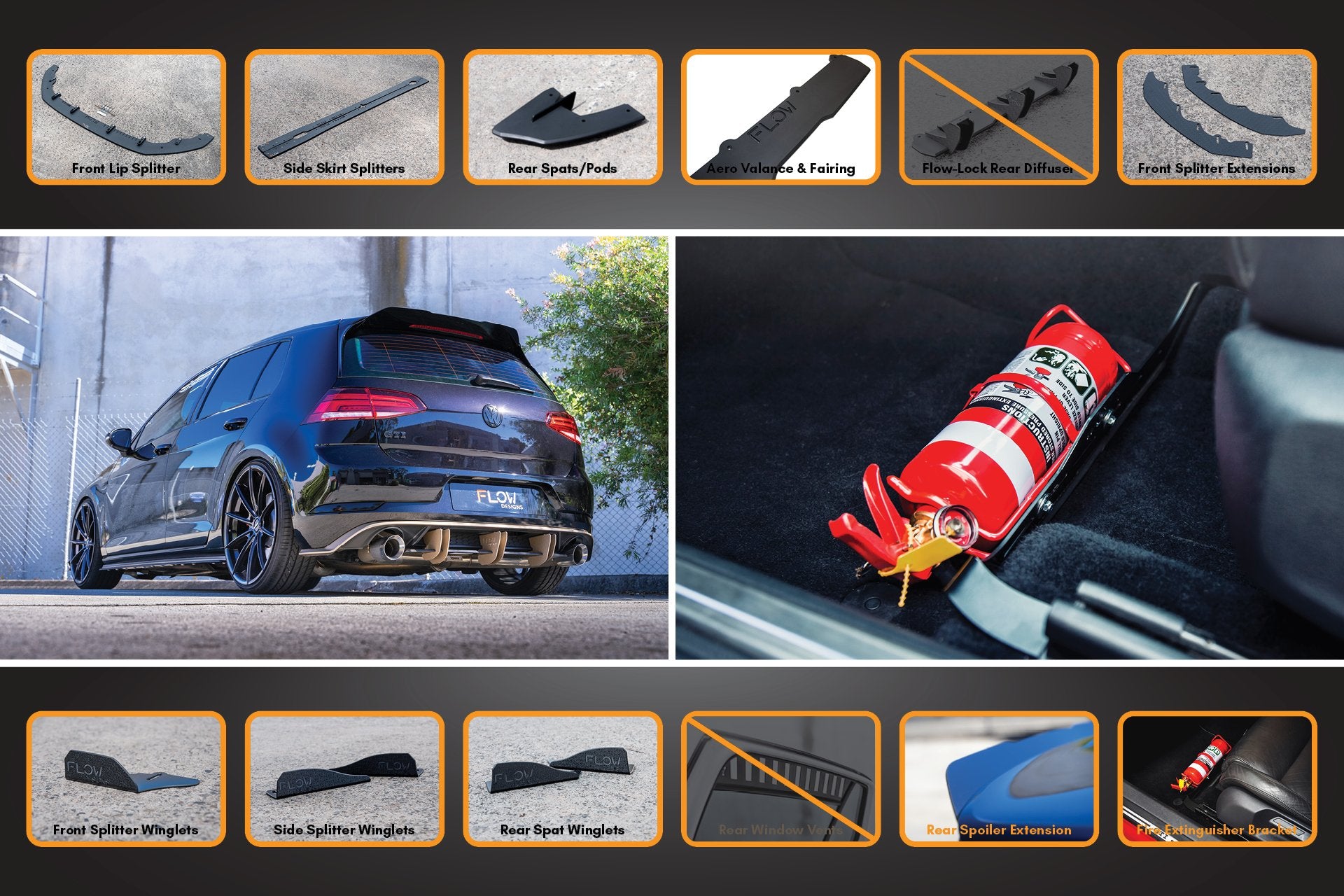 MK7.5 Golf R Full Lip Splitter Set with Rear Valance & Fairing - MODE Auto Concepts