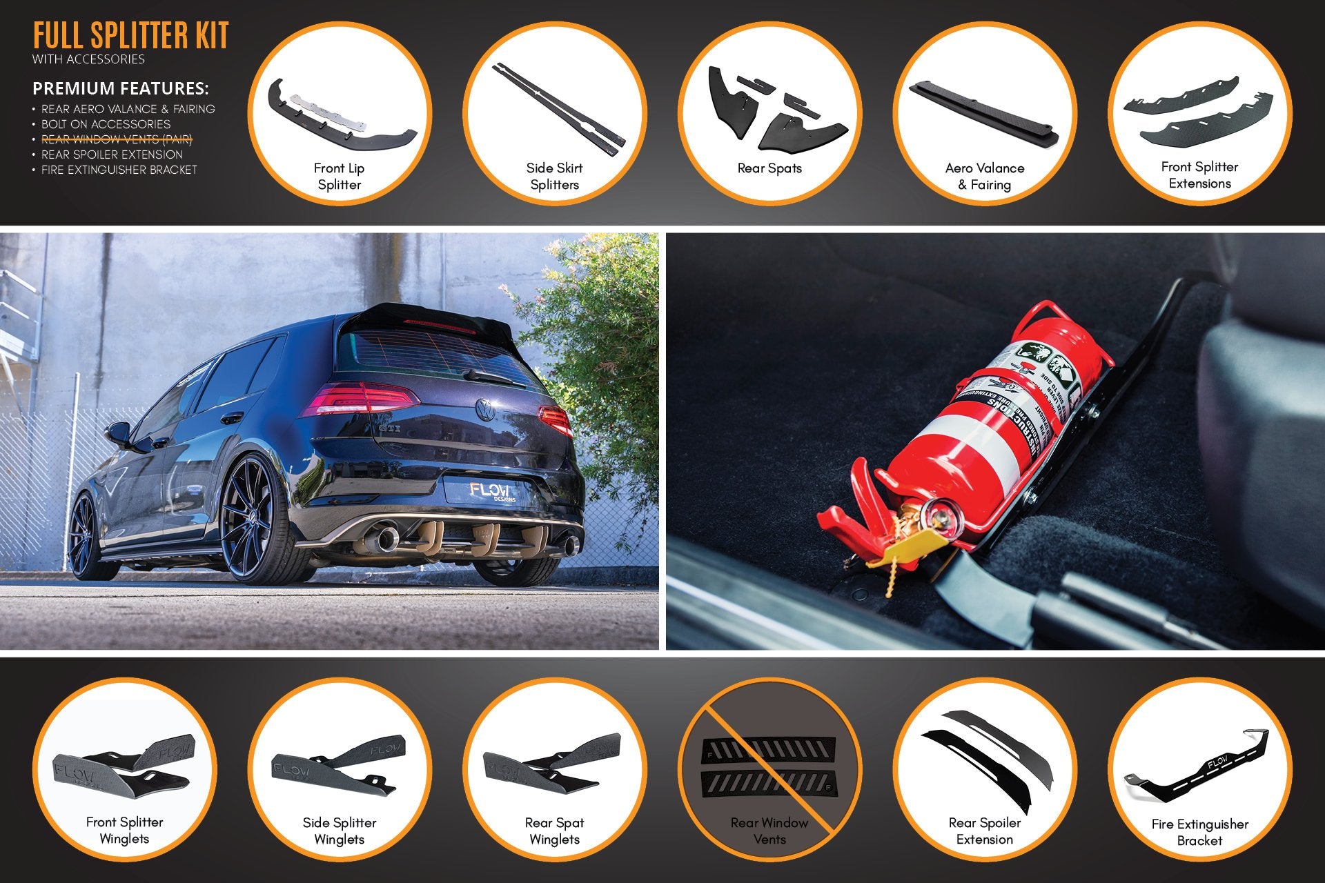 MK7 Golf GTI Full Lip Splitter Set with Rear Aero Valance & Fairing - MODE Auto Concepts