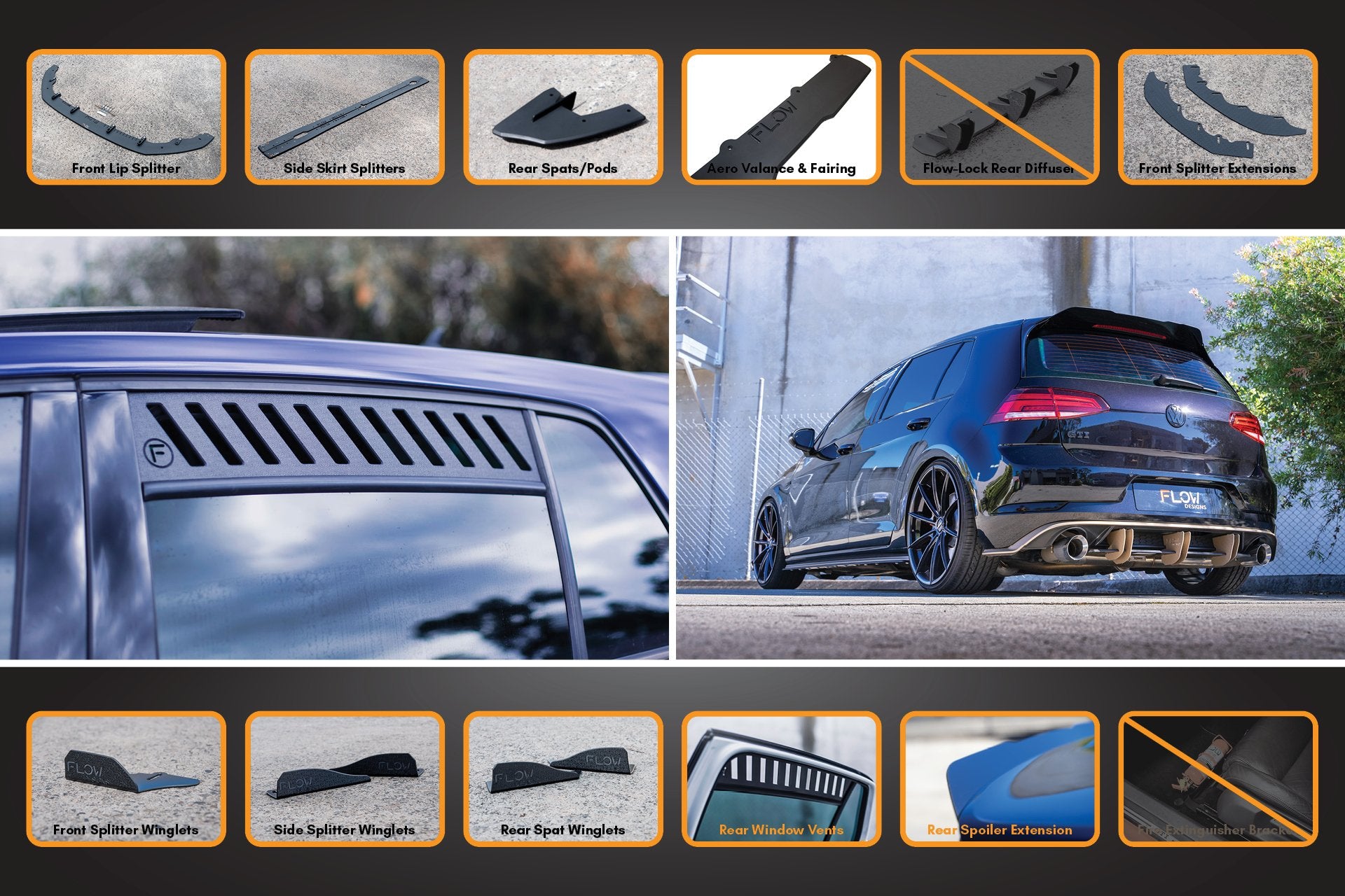 MK7.5 Golf R Full Lip Splitter Set with Rear Valance & Fairing - MODE Auto Concepts