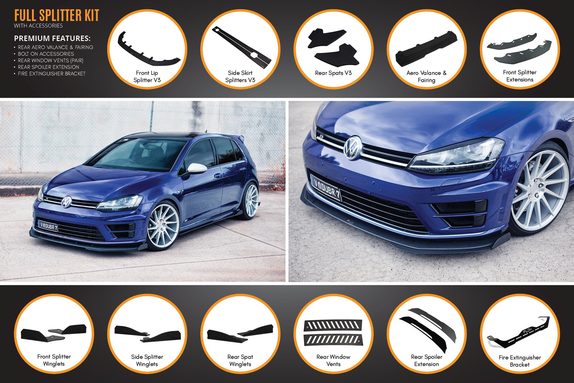 MK7 Golf R Full Lip Splitter Set with Rear Aero Valance & Fairing - MODE Auto Concepts