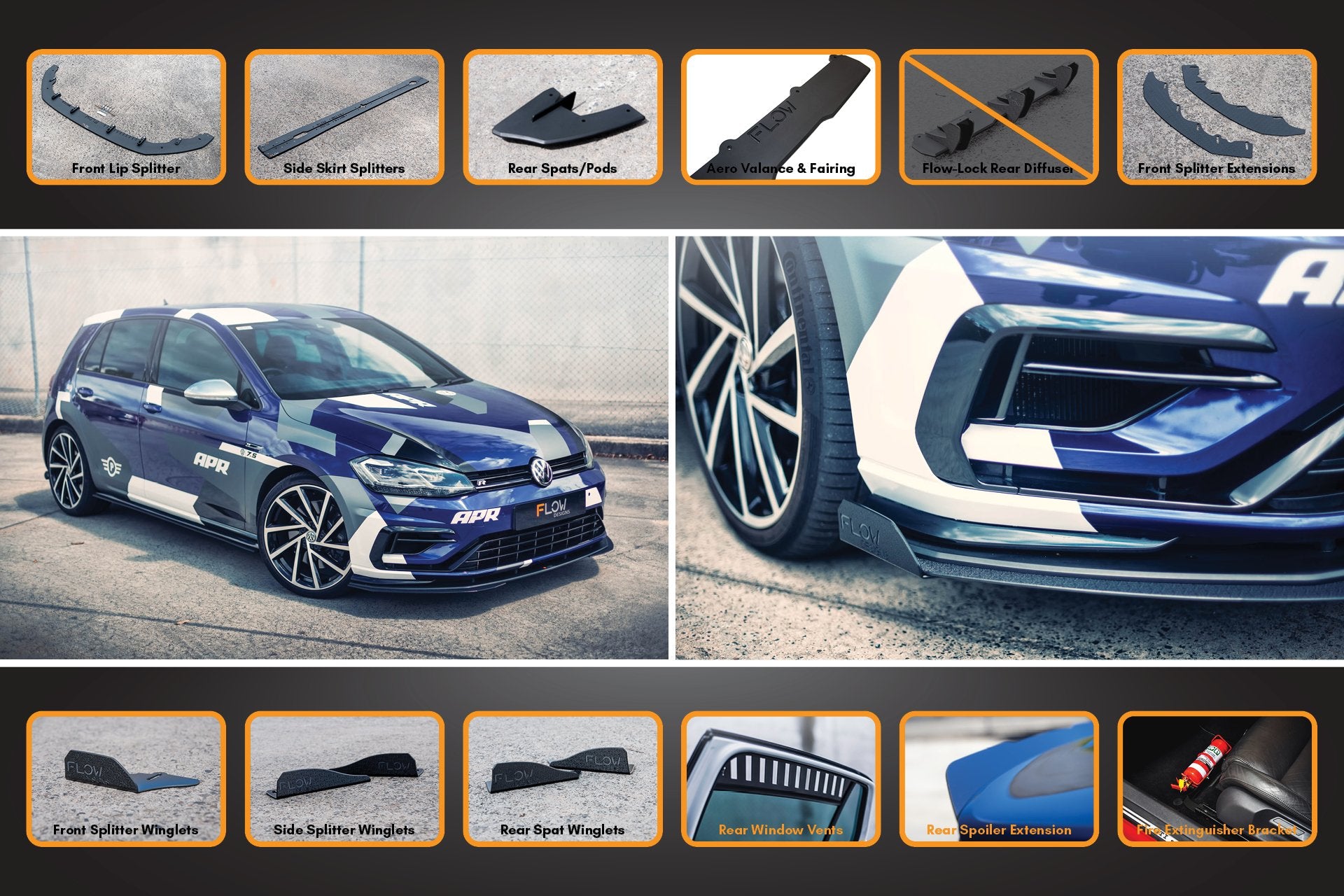 MK7.5 Golf R Full Lip Splitter Set with Rear Valance & Fairing - MODE Auto Concepts