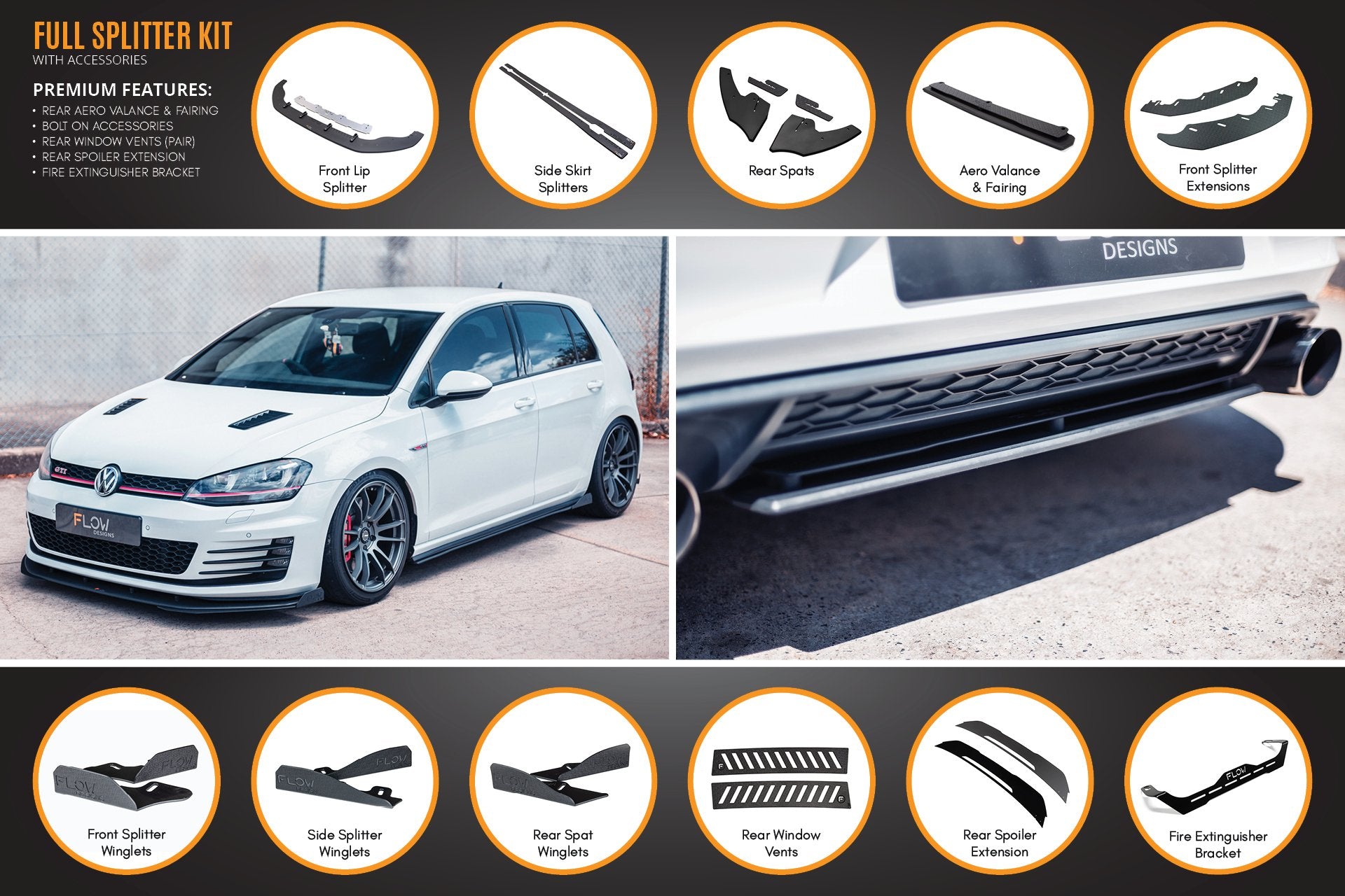 MK7 Golf GTI Full Lip Splitter Set with Rear Aero Valance & Fairing - MODE Auto Concepts