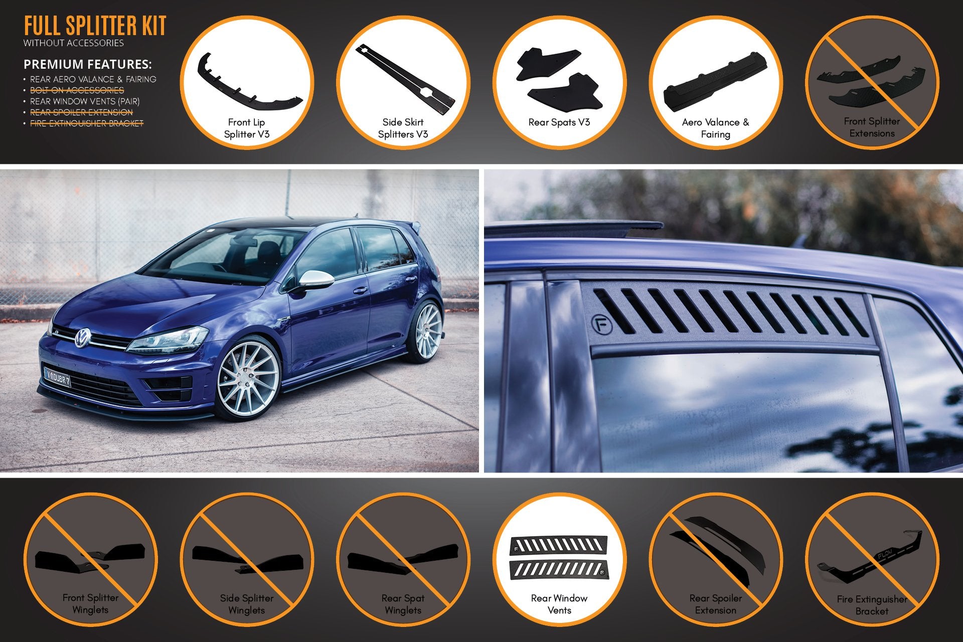 MK7 Golf R Full Lip Splitter Set with Rear Aero Valance & Fairing - MODE Auto Concepts