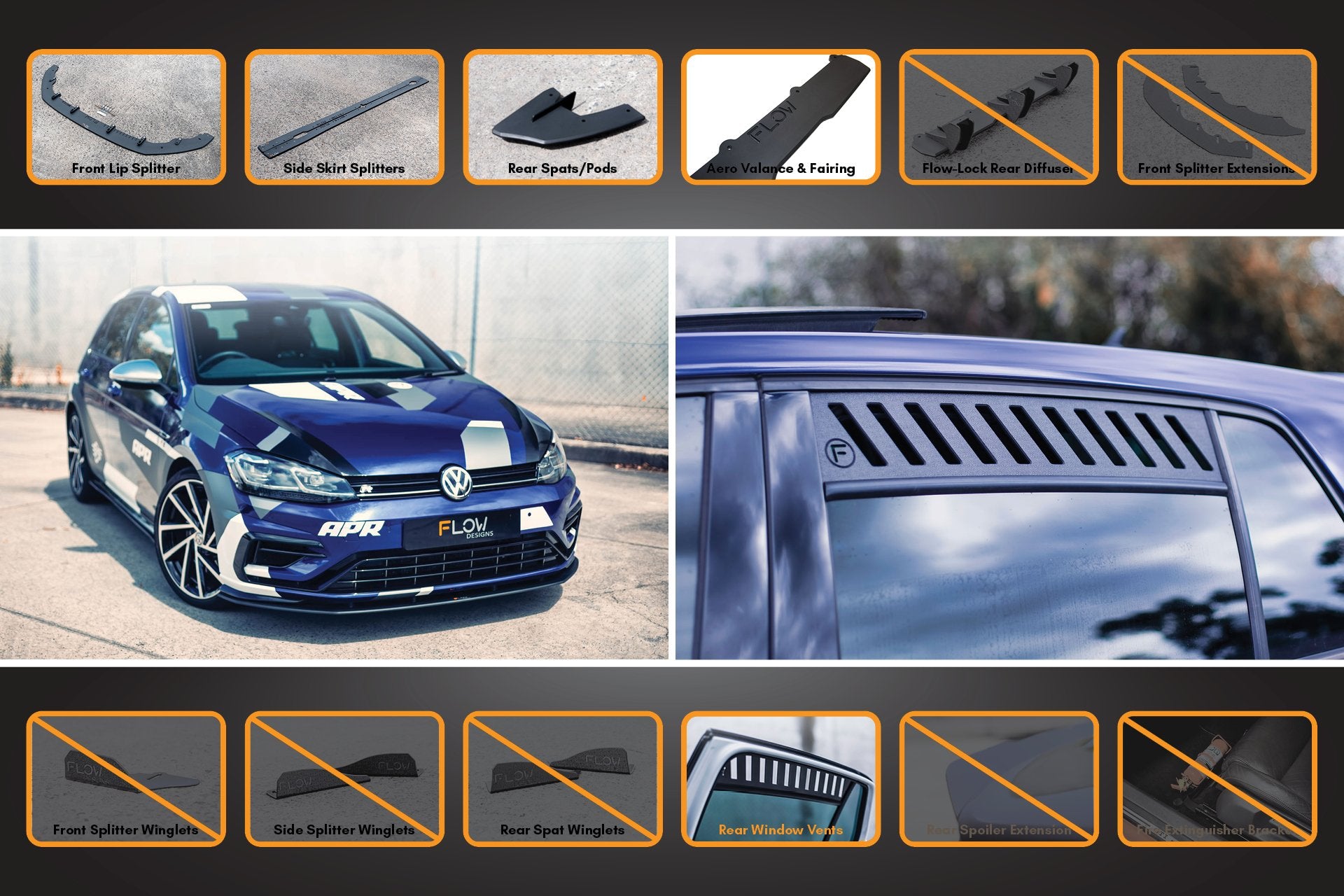 MK7.5 Golf R Full Lip Splitter Set with Rear Valance & Fairing - MODE Auto Concepts