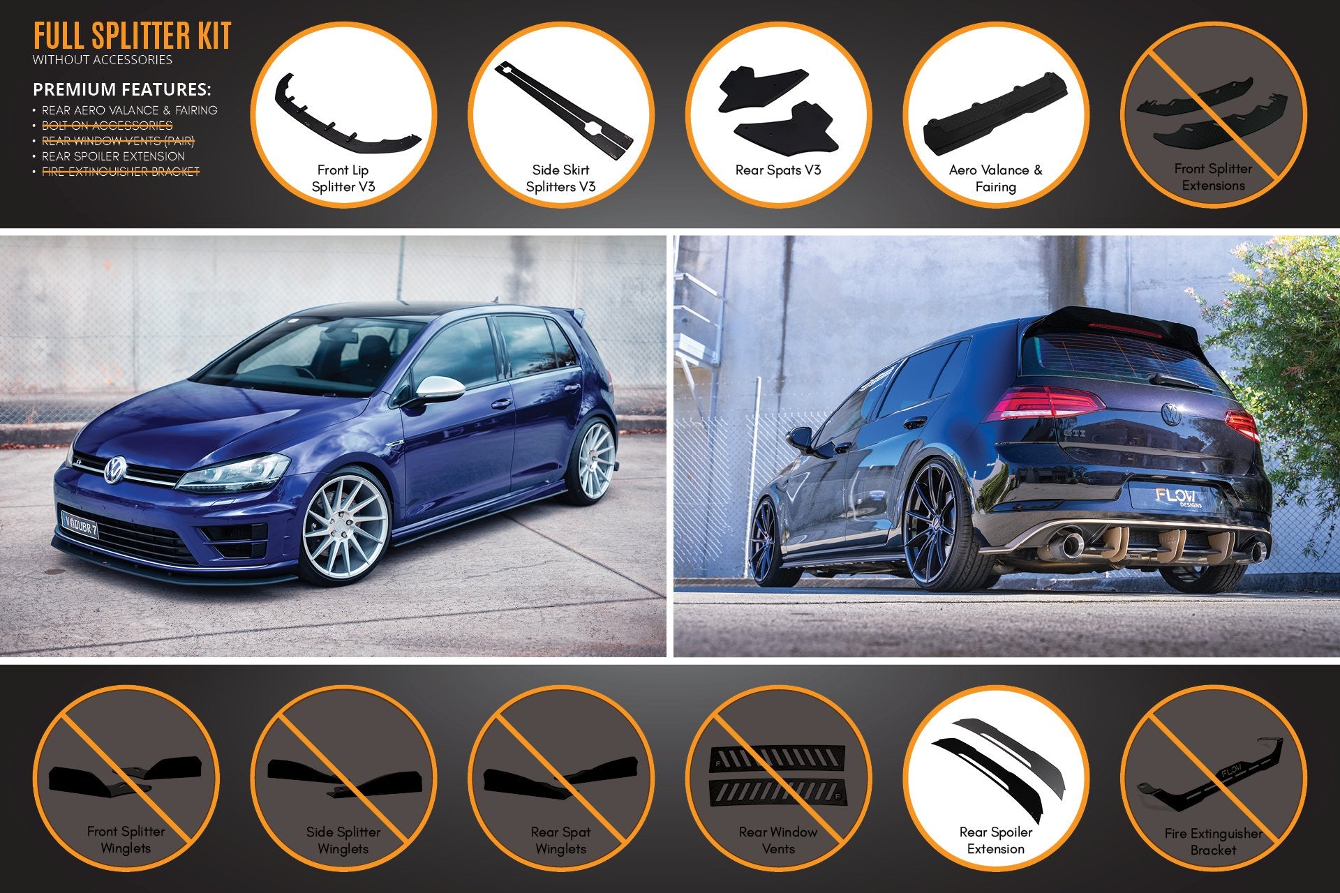 MK7 Golf R Full Lip Splitter Set with Rear Aero Valance & Fairing - MODE Auto Concepts