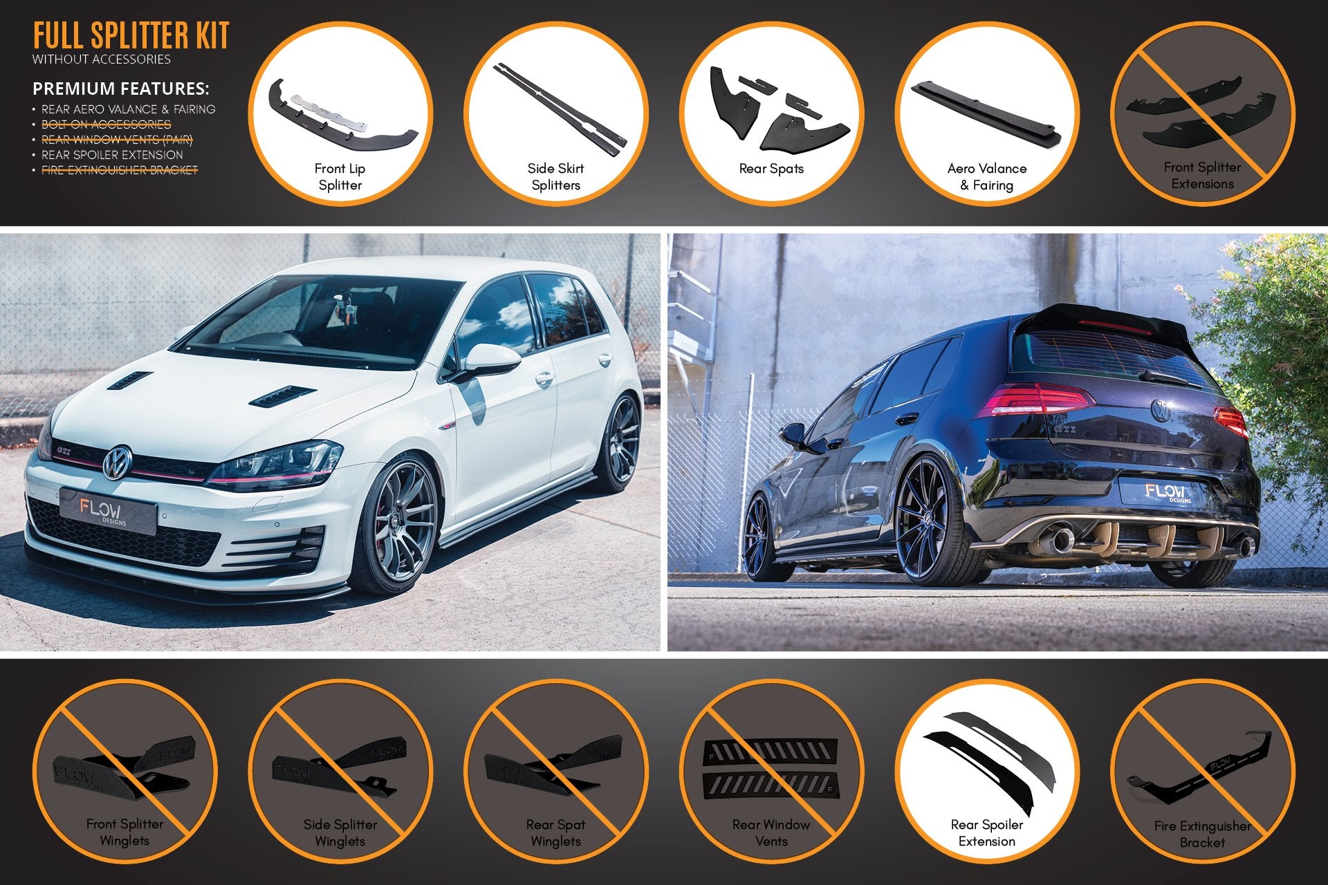 MK7 Golf GTI Full Lip Splitter Set with Rear Aero Valance & Fairing - MODE Auto Concepts