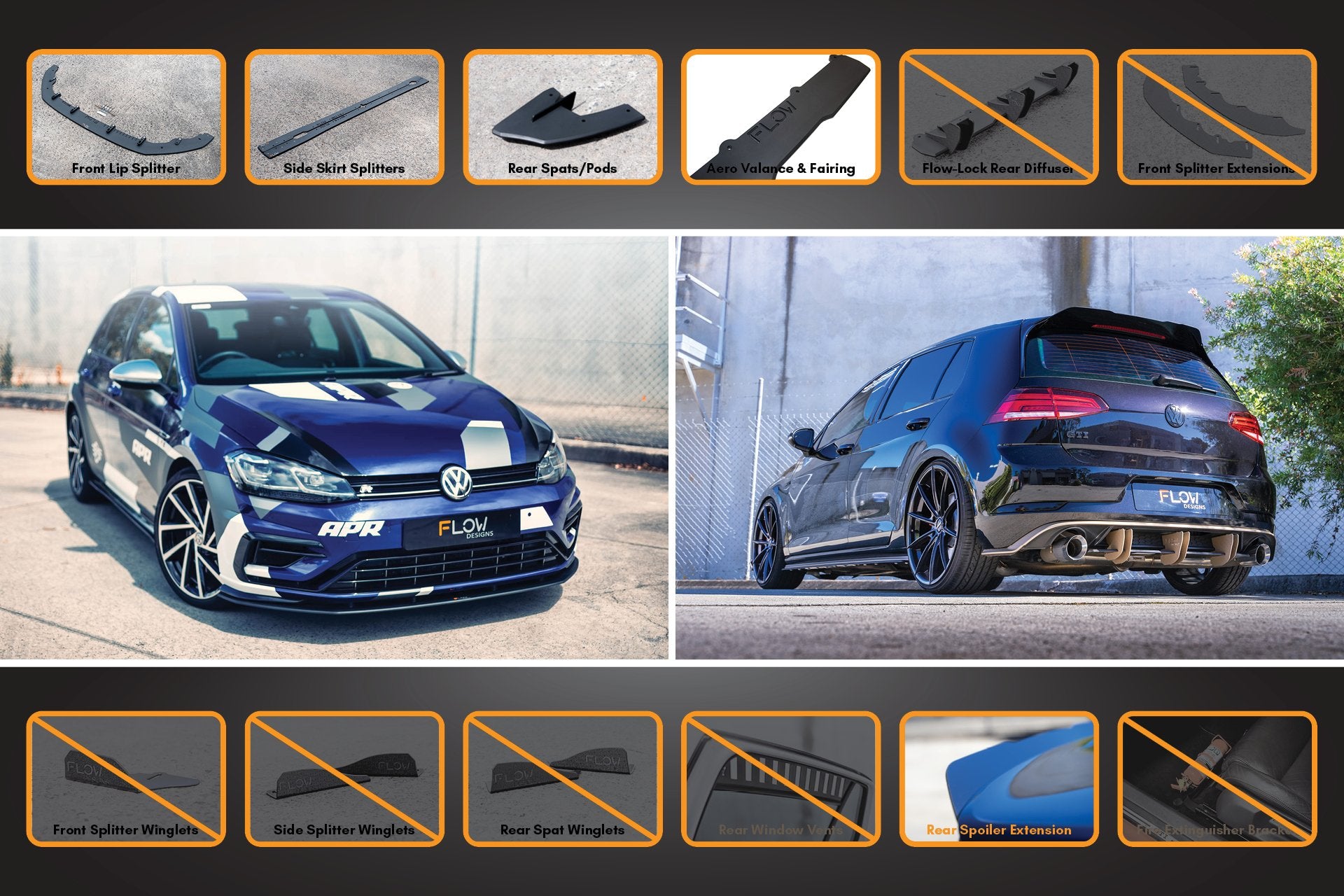 MK7.5 Golf R Full Lip Splitter Set with Rear Valance & Fairing - MODE Auto Concepts