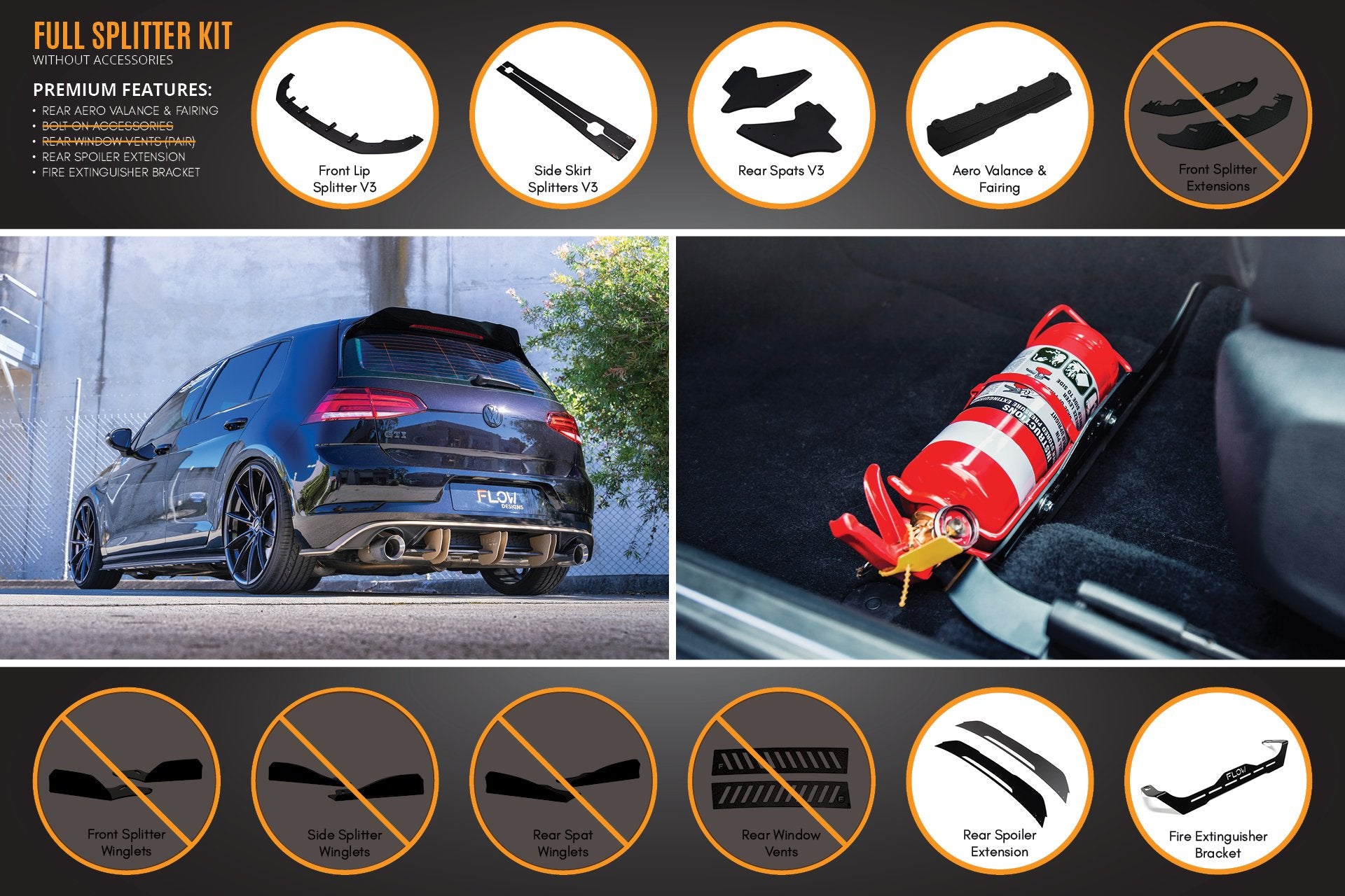 MK7 Golf R Full Lip Splitter Set with Rear Aero Valance & Fairing - MODE Auto Concepts