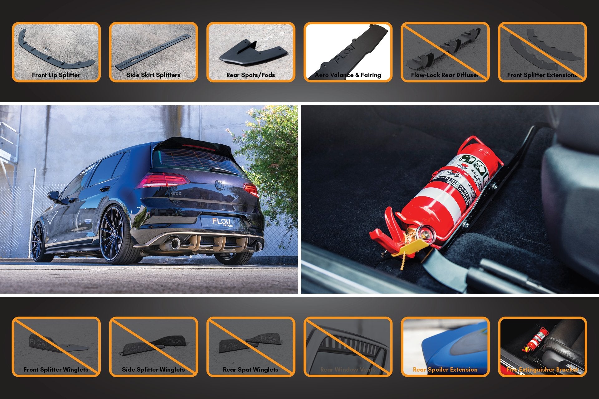 MK7.5 Golf R Full Lip Splitter Set with Rear Valance & Fairing - MODE Auto Concepts