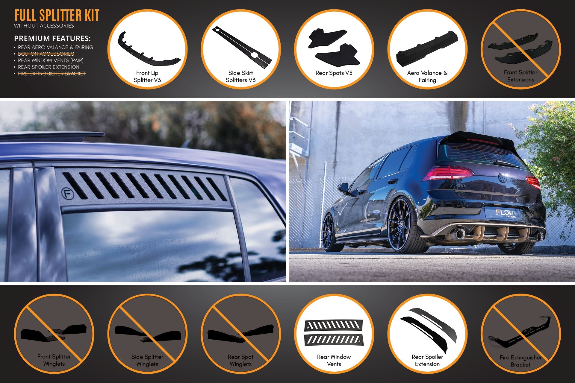 MK7 Golf R Full Lip Splitter Set with Rear Aero Valance & Fairing - MODE Auto Concepts