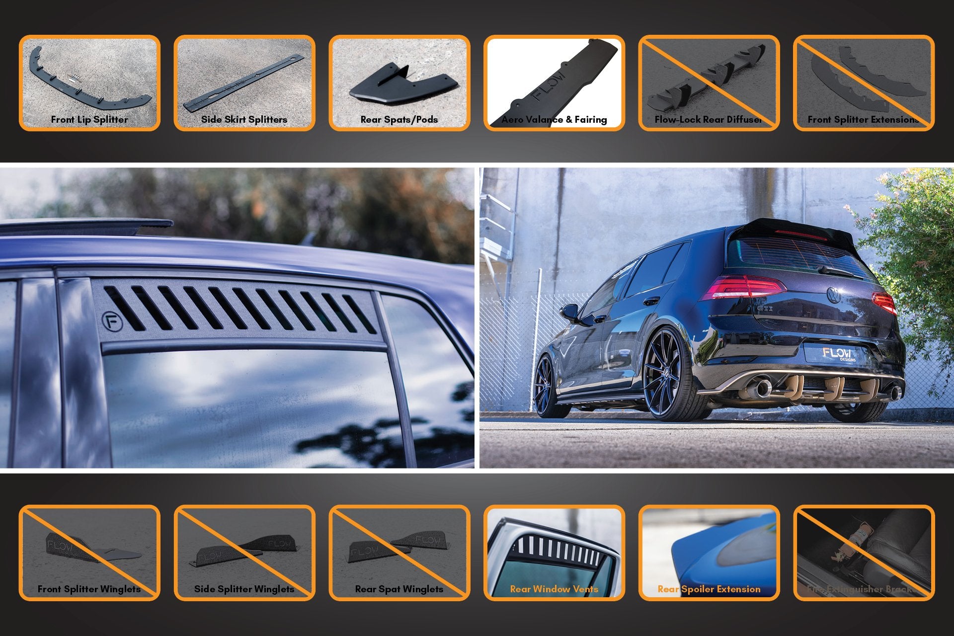 MK7.5 Golf R Full Lip Splitter Set with Rear Valance & Fairing - MODE Auto Concepts