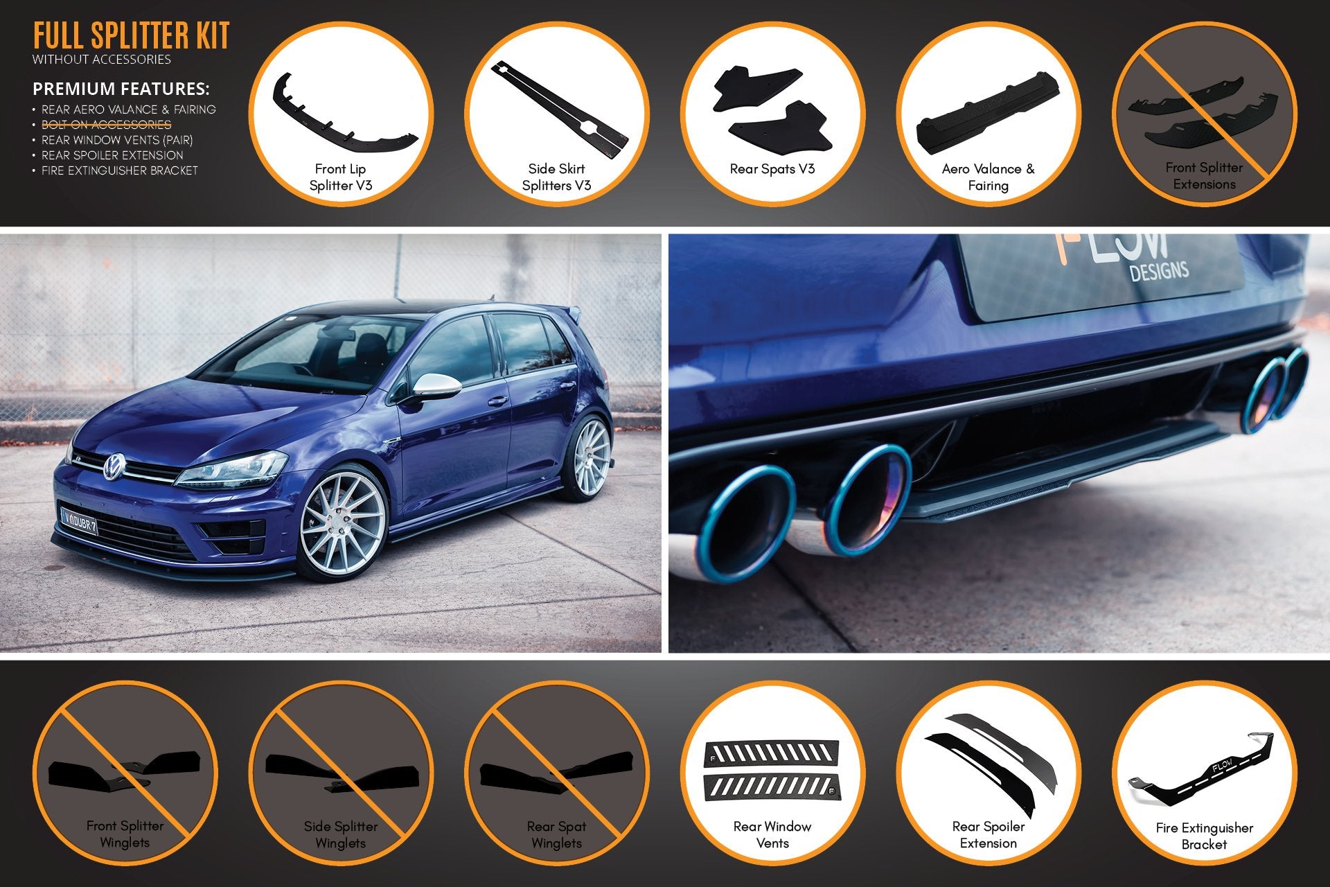 MK7 Golf R Full Lip Splitter Set with Rear Aero Valance & Fairing - MODE Auto Concepts