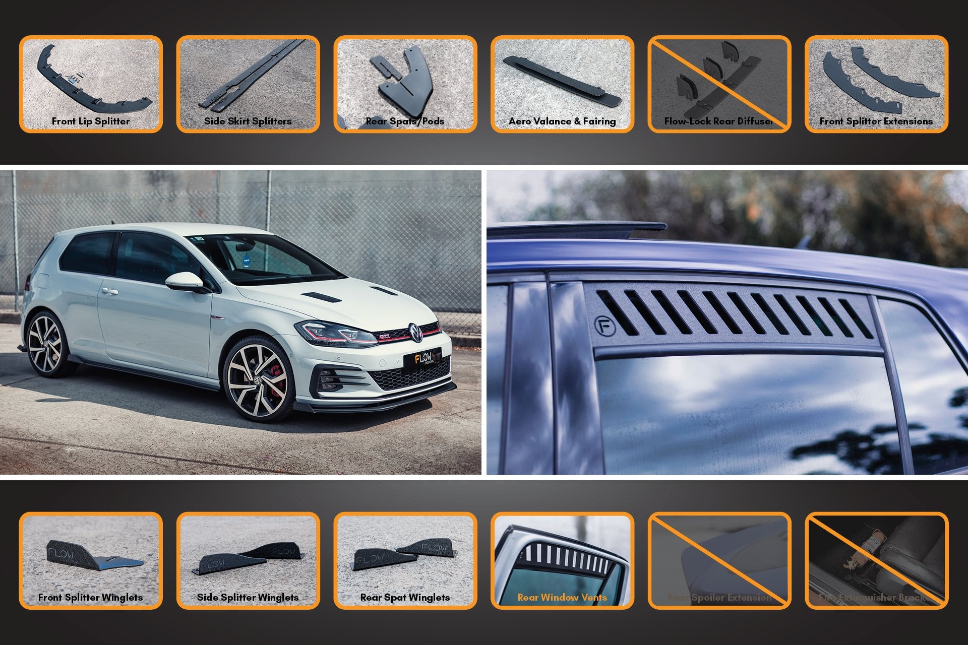 MK7.5 Golf GTI Full Lip Splitter Set with Rear Valance & Fairing - MODE Auto Concepts