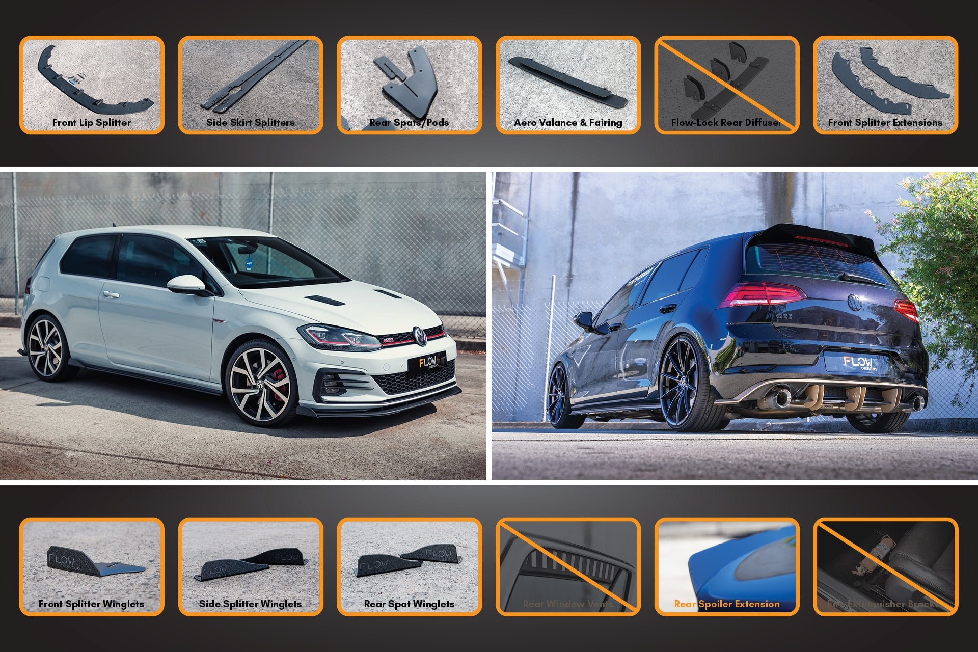 MK7.5 Golf GTI Full Lip Splitter Set with Rear Valance & Fairing - MODE Auto Concepts