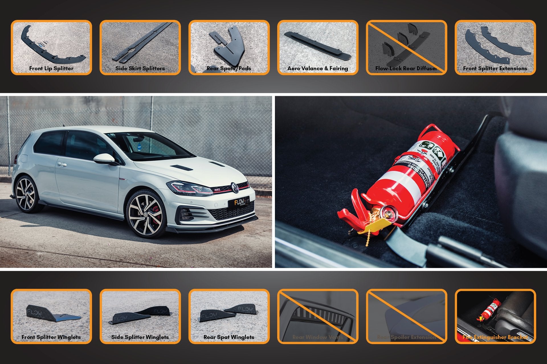 MK7.5 Golf GTI Full Lip Splitter Set with Rear Valance & Fairing - MODE Auto Concepts