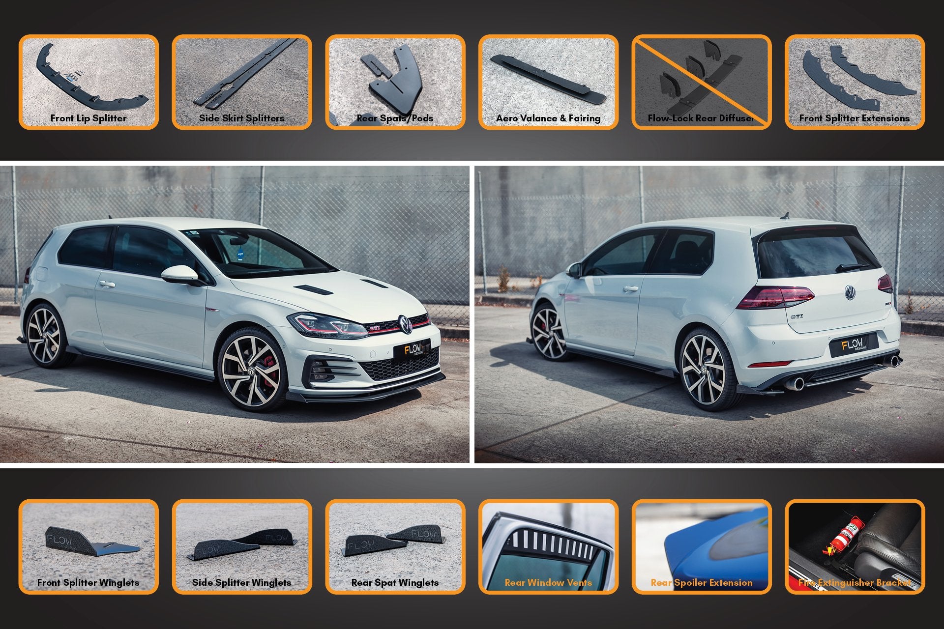 MK7.5 Golf GTI Full Lip Splitter Set with Rear Valance & Fairing - MODE Auto Concepts