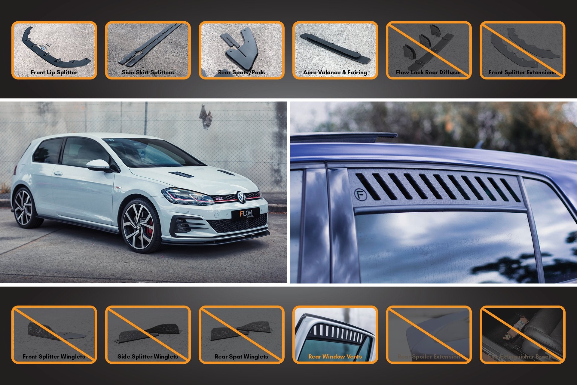 MK7.5 Golf GTI Full Lip Splitter Set with Rear Valance & Fairing - MODE Auto Concepts