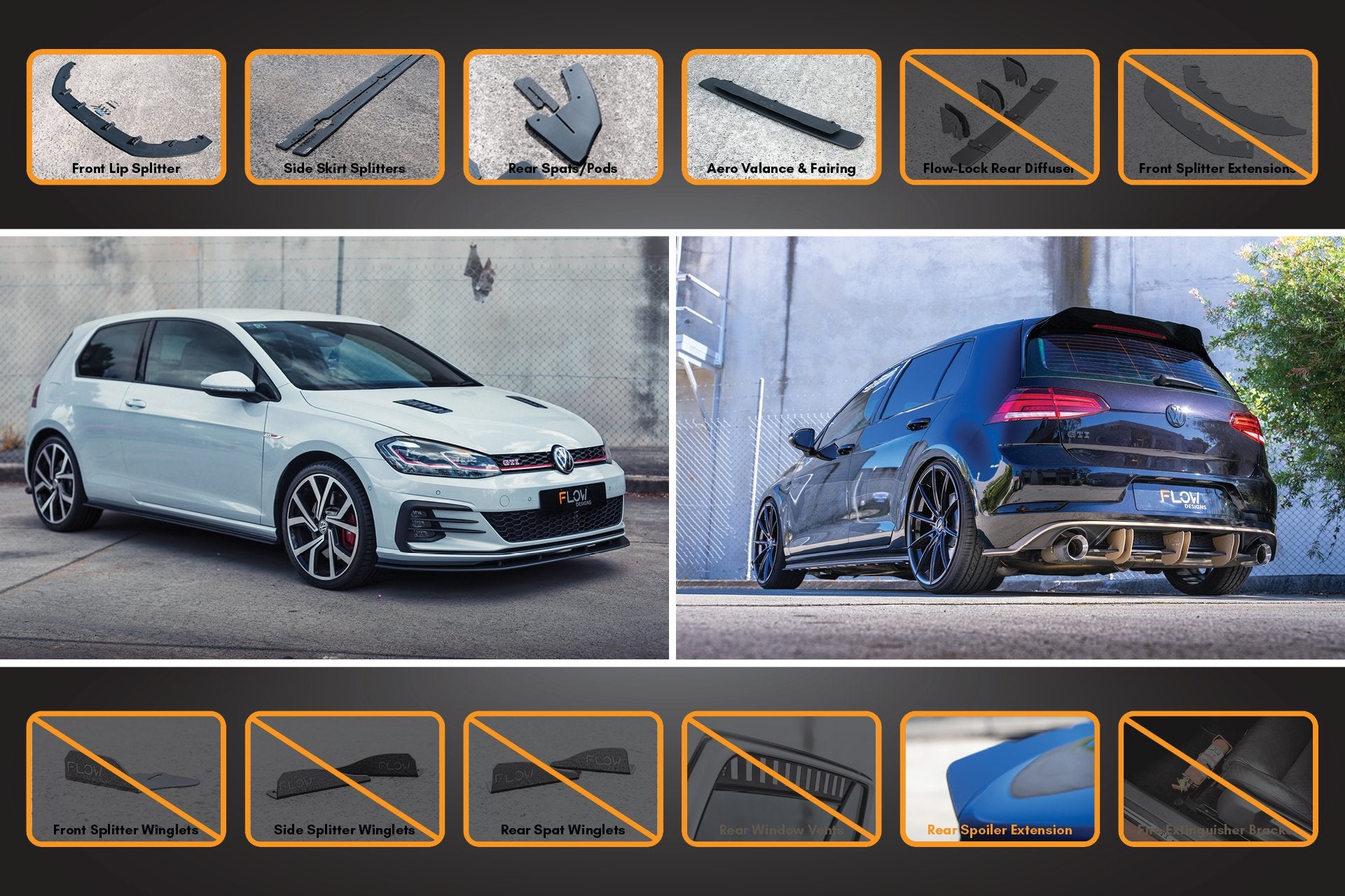 MK7.5 Golf GTI Full Lip Splitter Set with Rear Valance & Fairing - MODE Auto Concepts