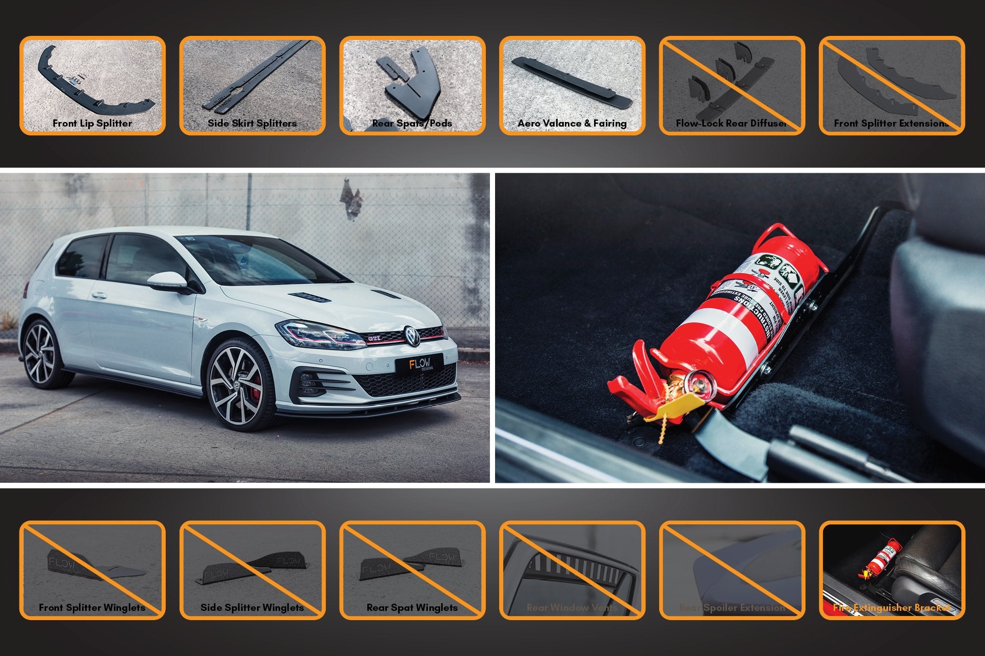 MK7.5 Golf GTI Full Lip Splitter Set with Rear Valance & Fairing - MODE Auto Concepts