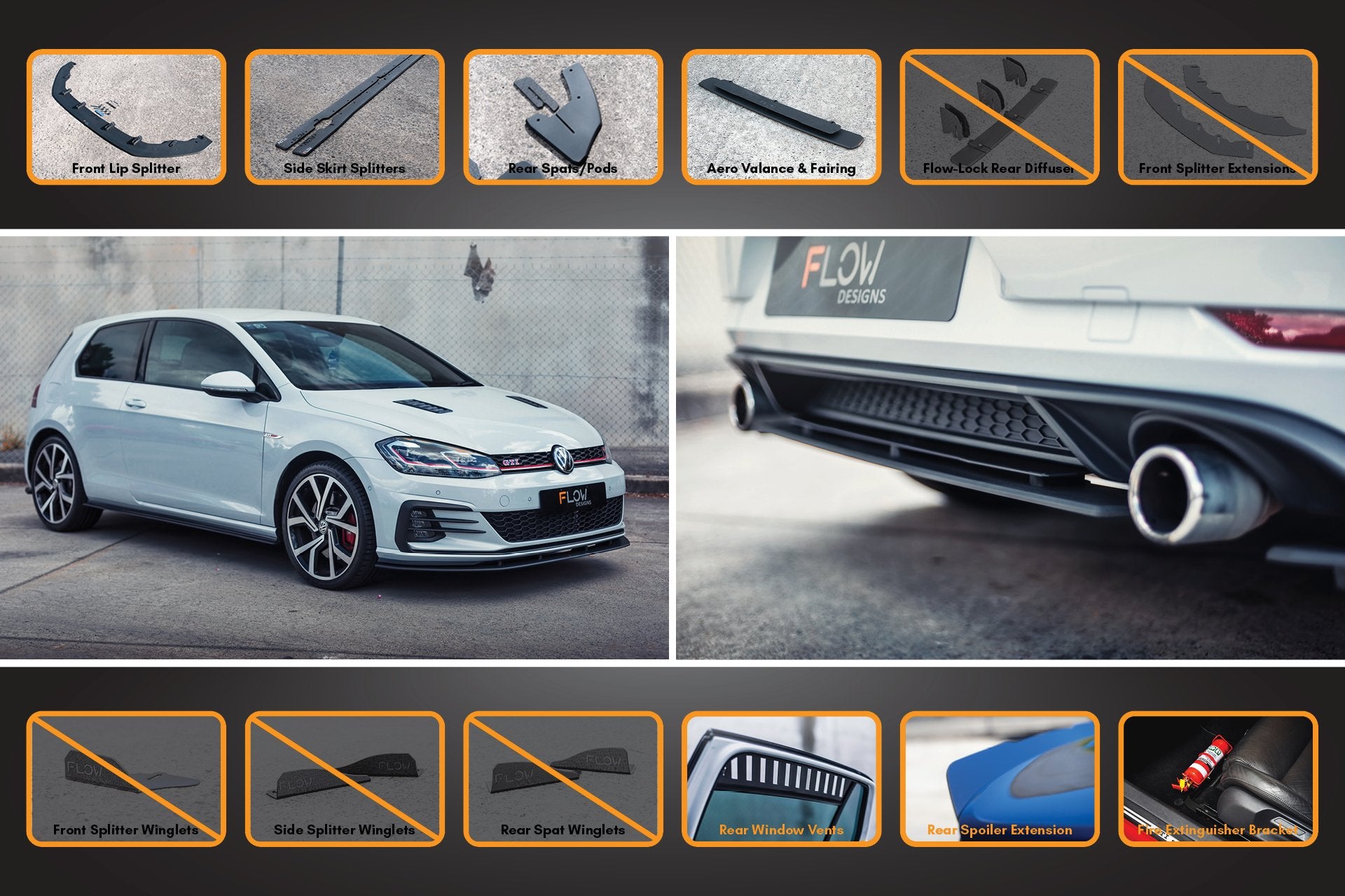 MK7.5 Golf GTI Full Lip Splitter Set with Rear Valance & Fairing - MODE Auto Concepts