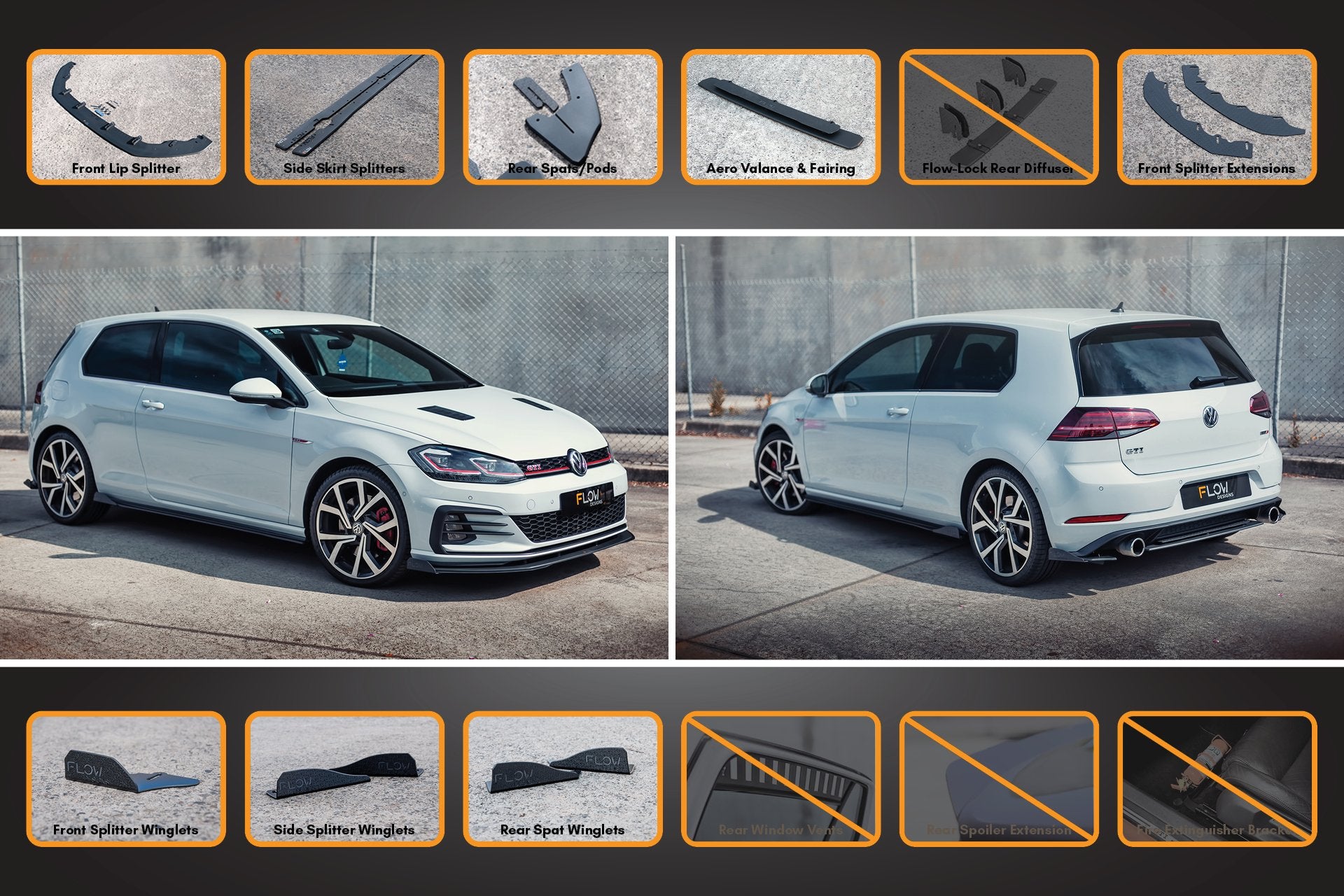 MK7.5 Golf GTI Full Lip Splitter Set with Rear Valance & Fairing - MODE Auto Concepts