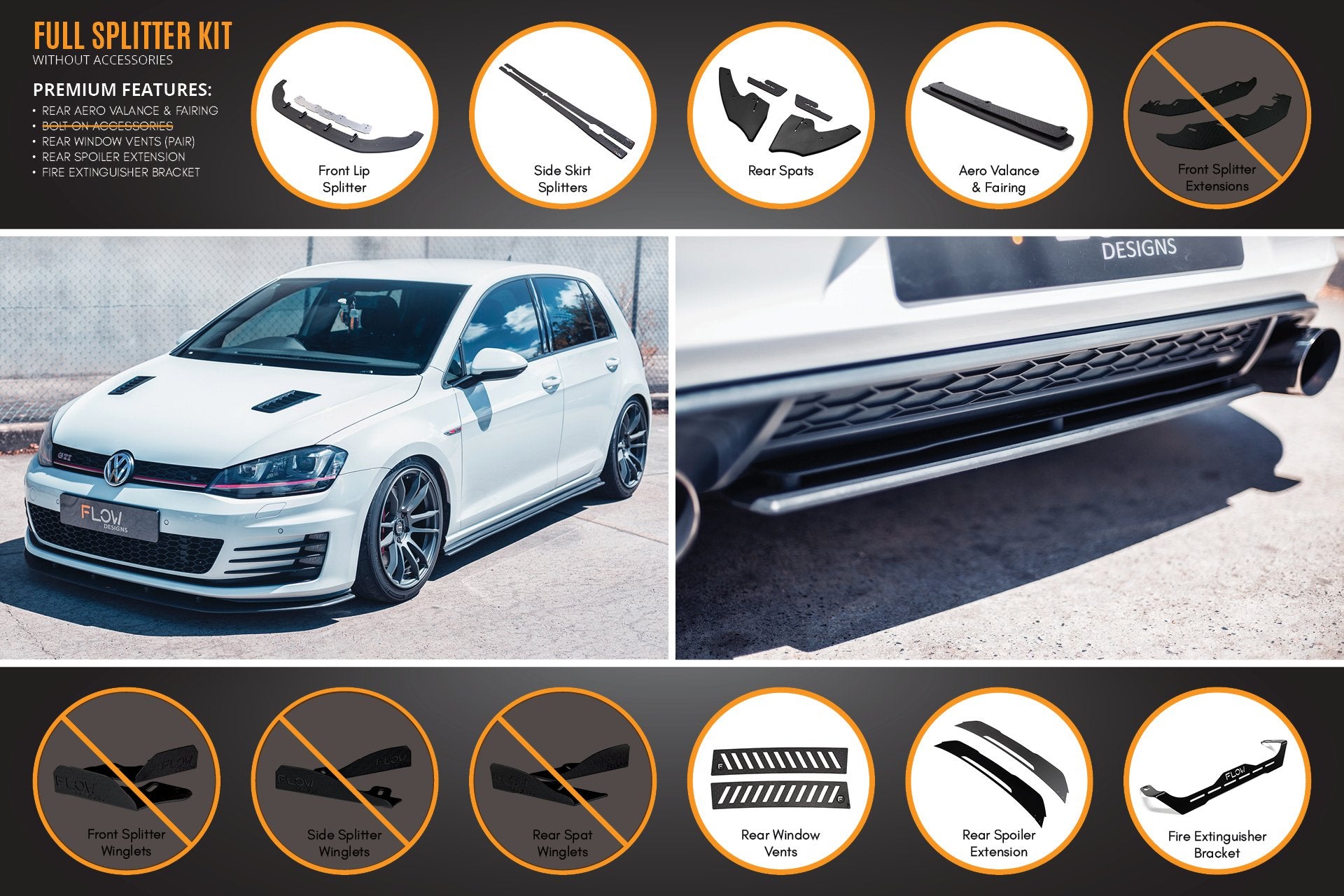 MK7 Golf GTI Full Lip Splitter Set with Rear Aero Valance & Fairing - MODE Auto Concepts