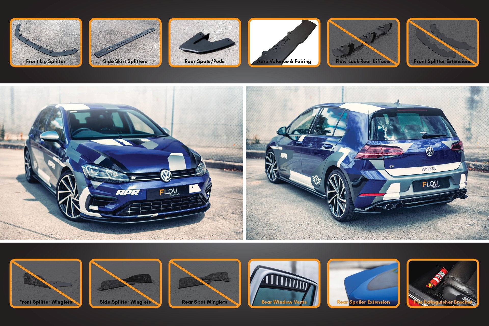 MK7.5 Golf R Full Lip Splitter Set with Rear Valance & Fairing - MODE Auto Concepts