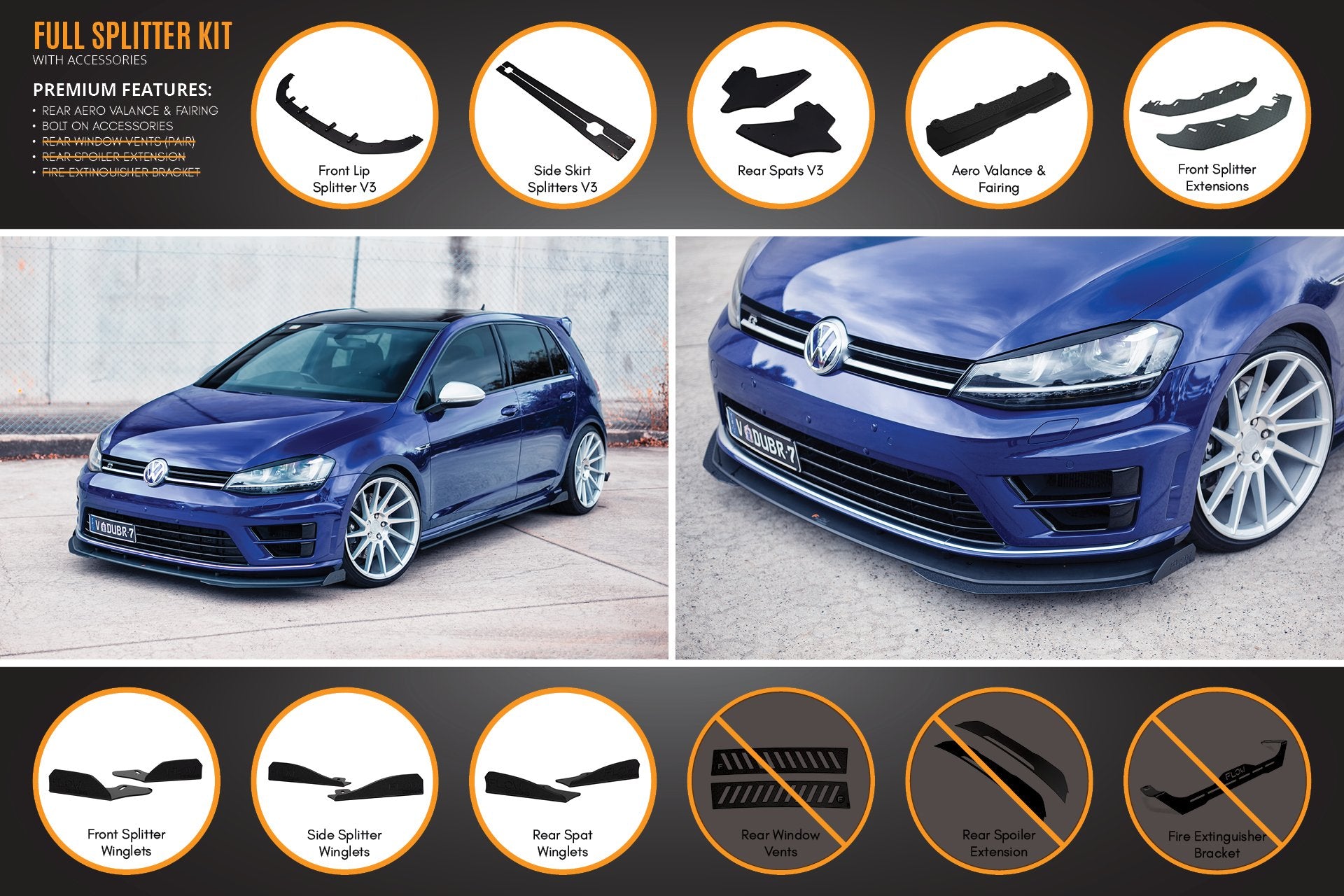 MK7 Golf R Full Lip Splitter Set with Rear Aero Valance & Fairing - MODE Auto Concepts