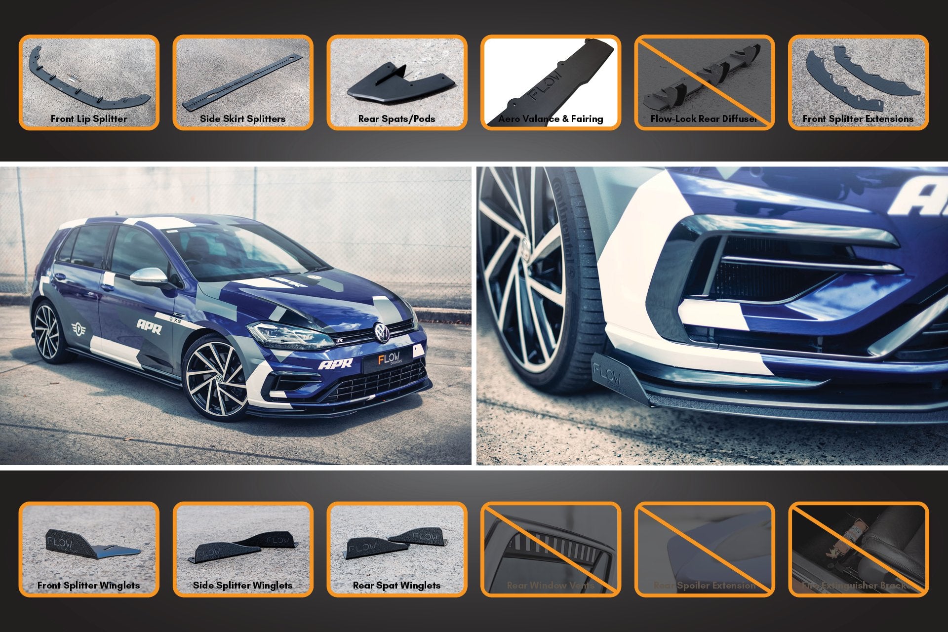 MK7.5 Golf R Full Lip Splitter Set with Rear Valance & Fairing - MODE Auto Concepts