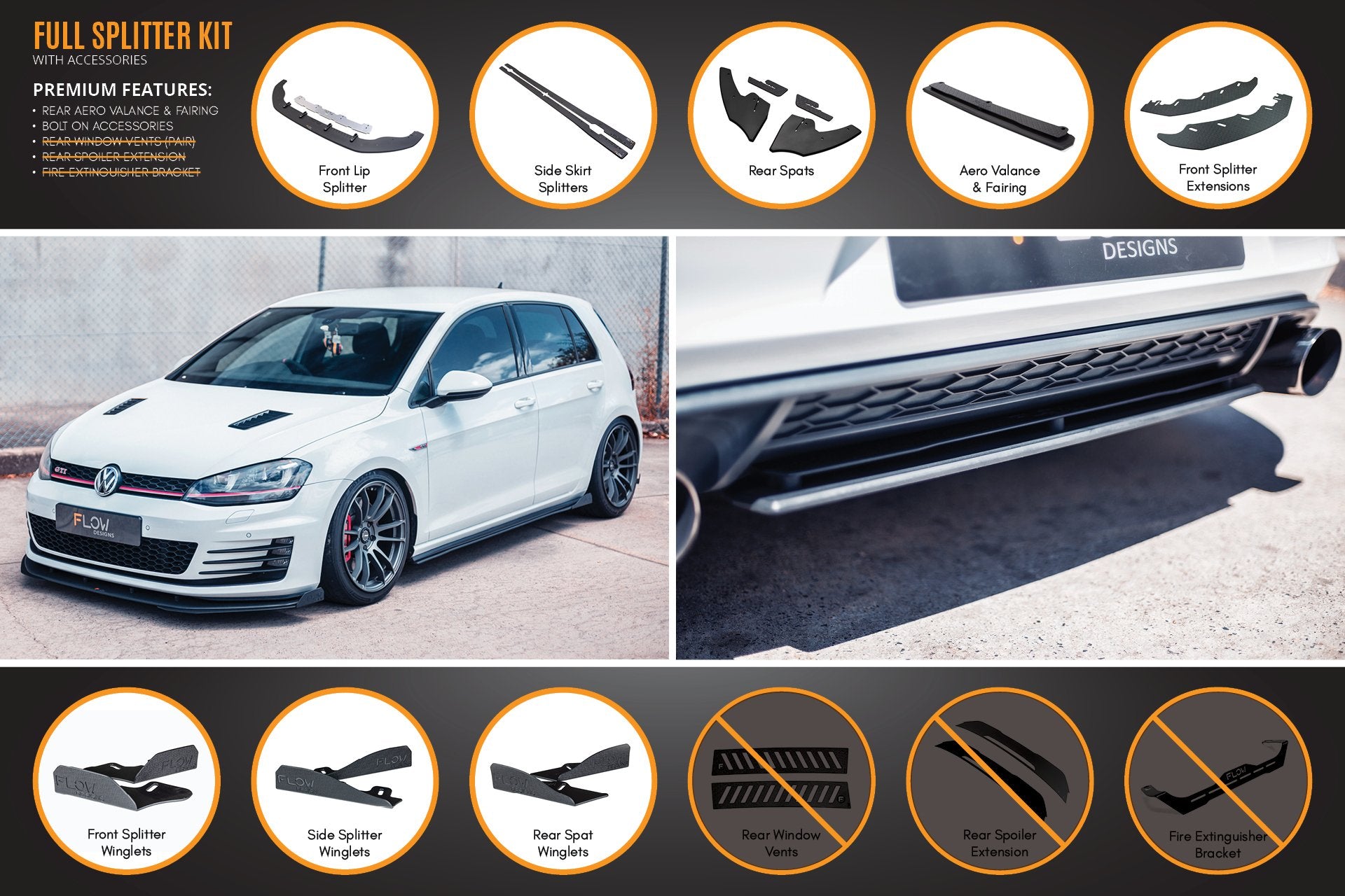 MK7 Golf GTI Full Lip Splitter Set with Rear Aero Valance & Fairing - MODE Auto Concepts